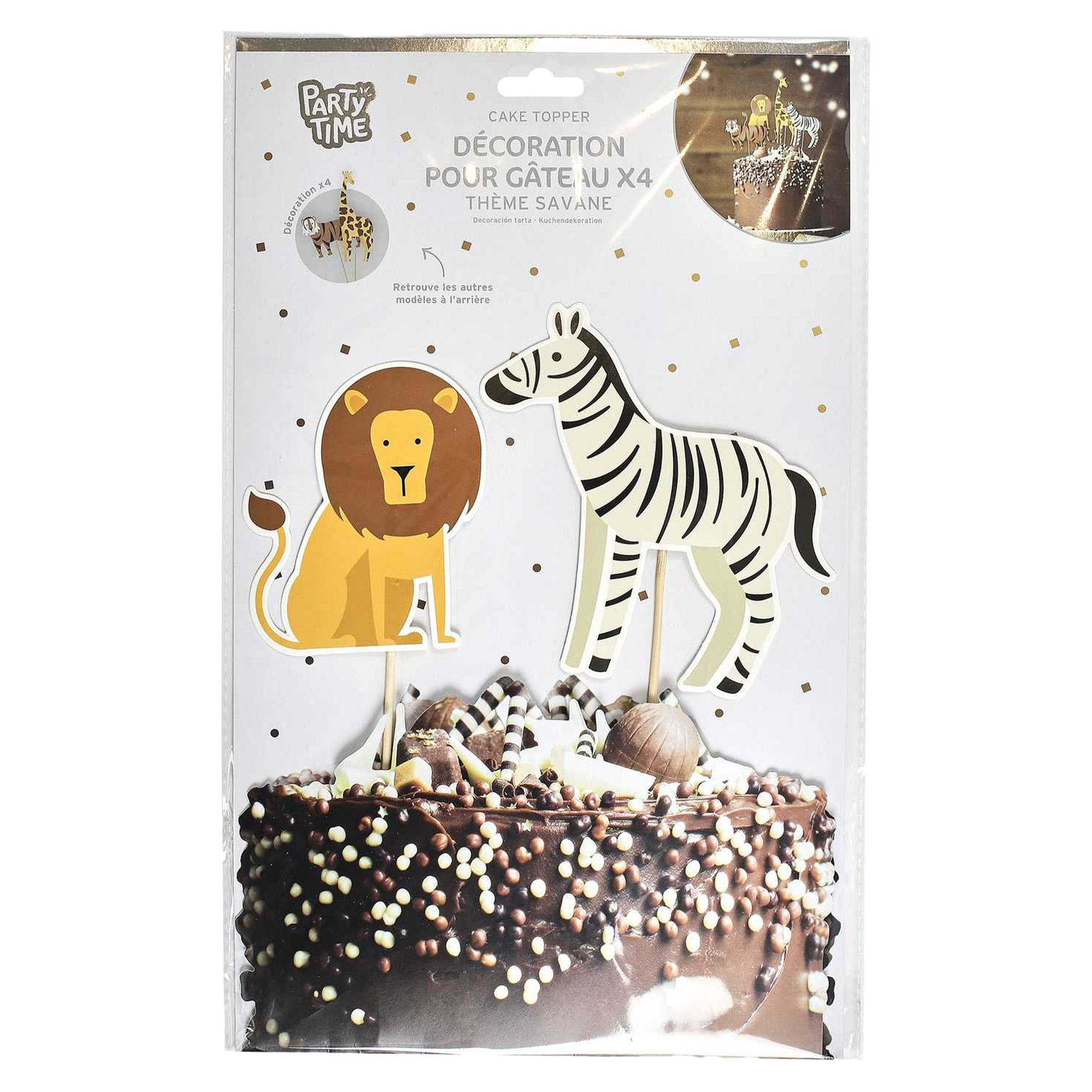 4 décorations de gâteau savane