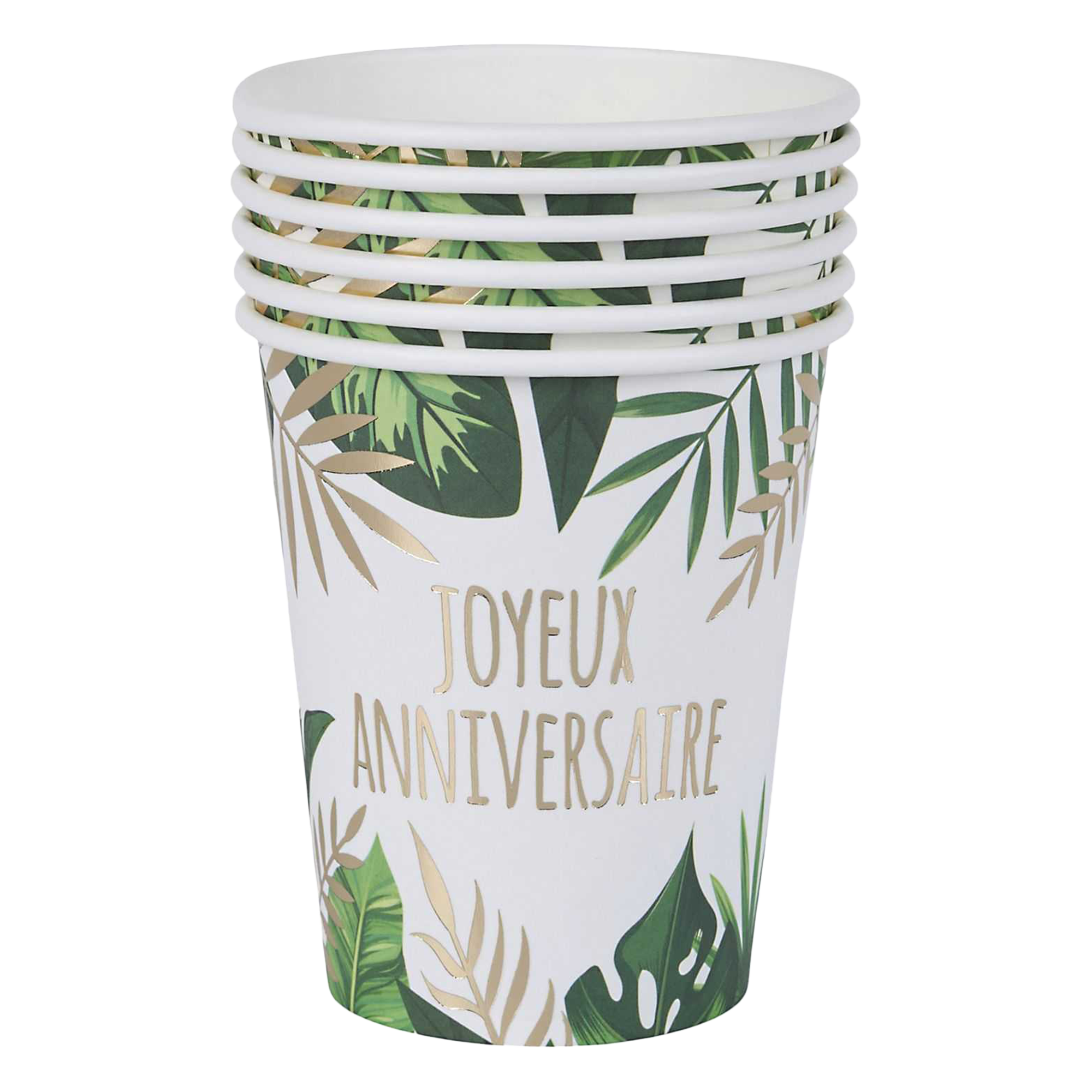 6 gobelets en carton jungle doré