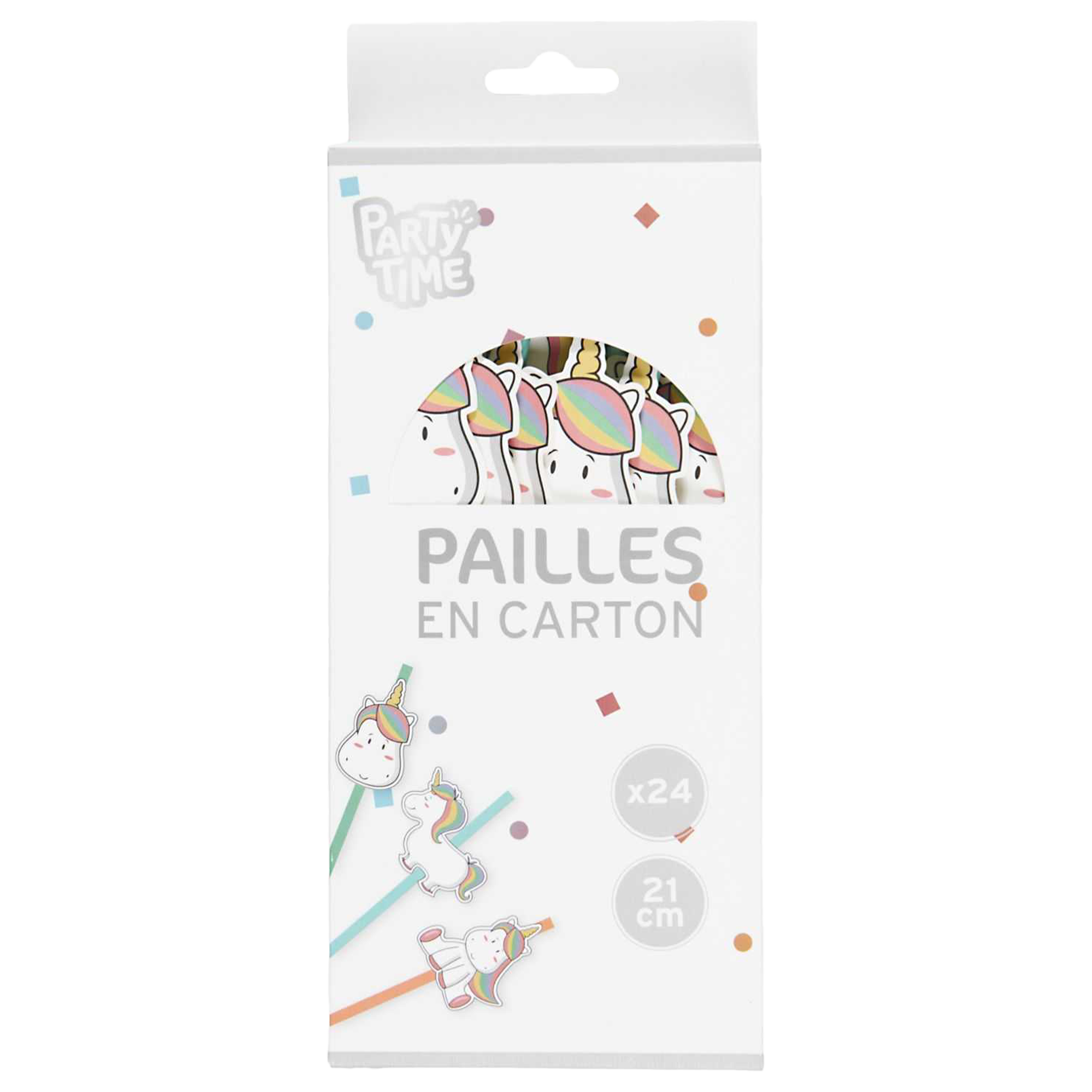 24 pailles en carton Licorne Kawai