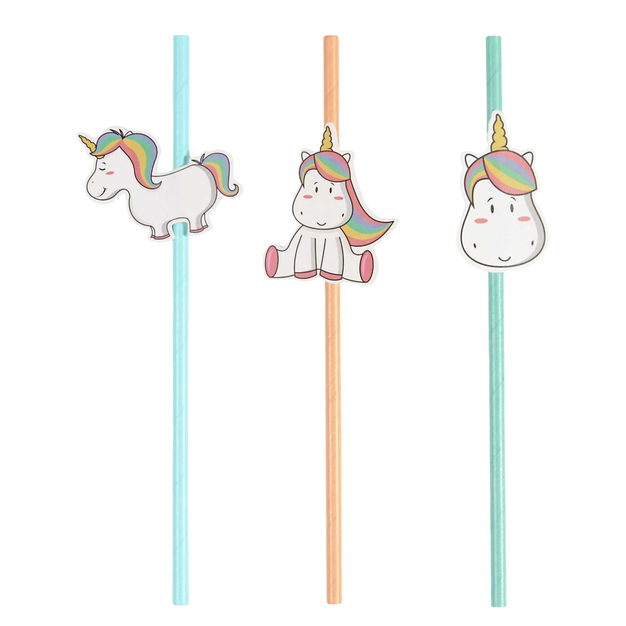 24 pailles en carton Licorne Kawai