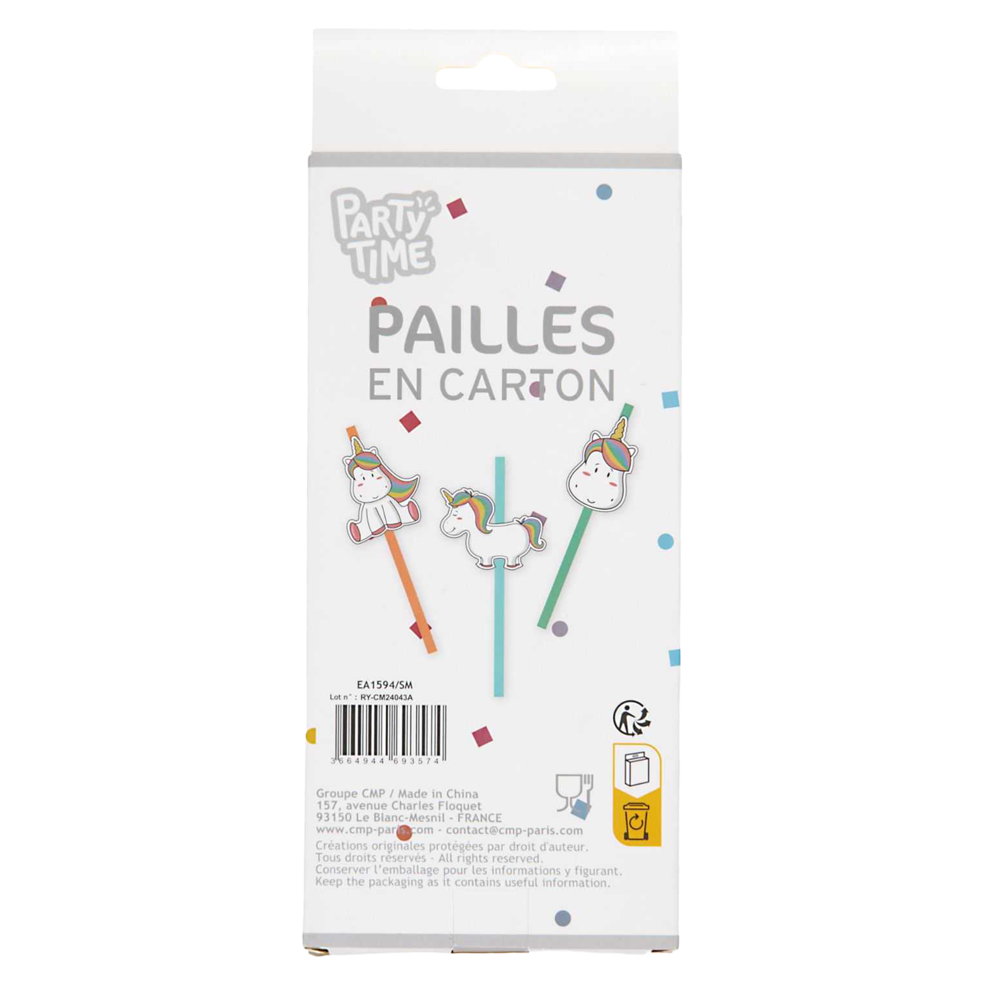 24 pailles en carton Licorne Kawai