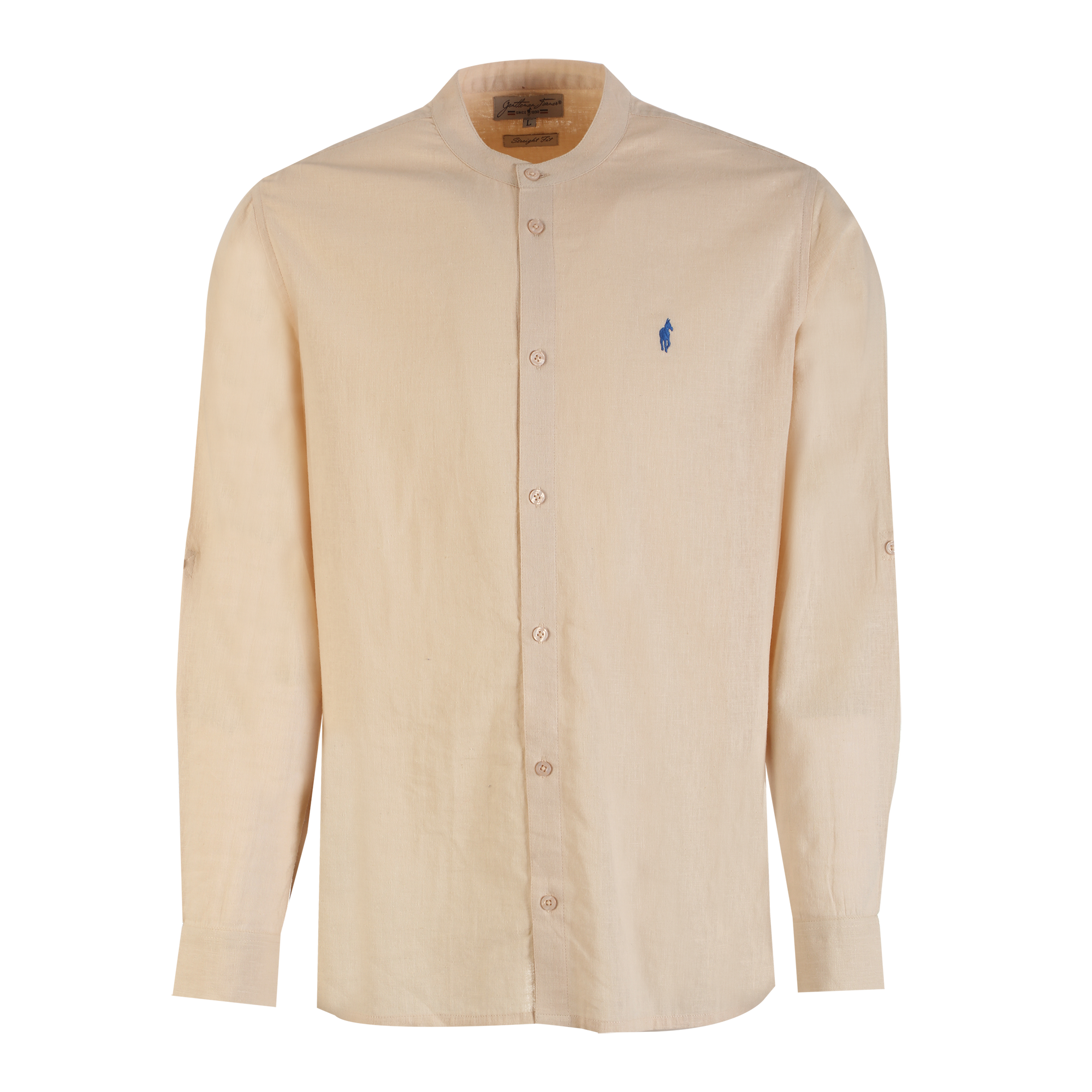 Chemise col mao lin et coton  - Bleu foncé