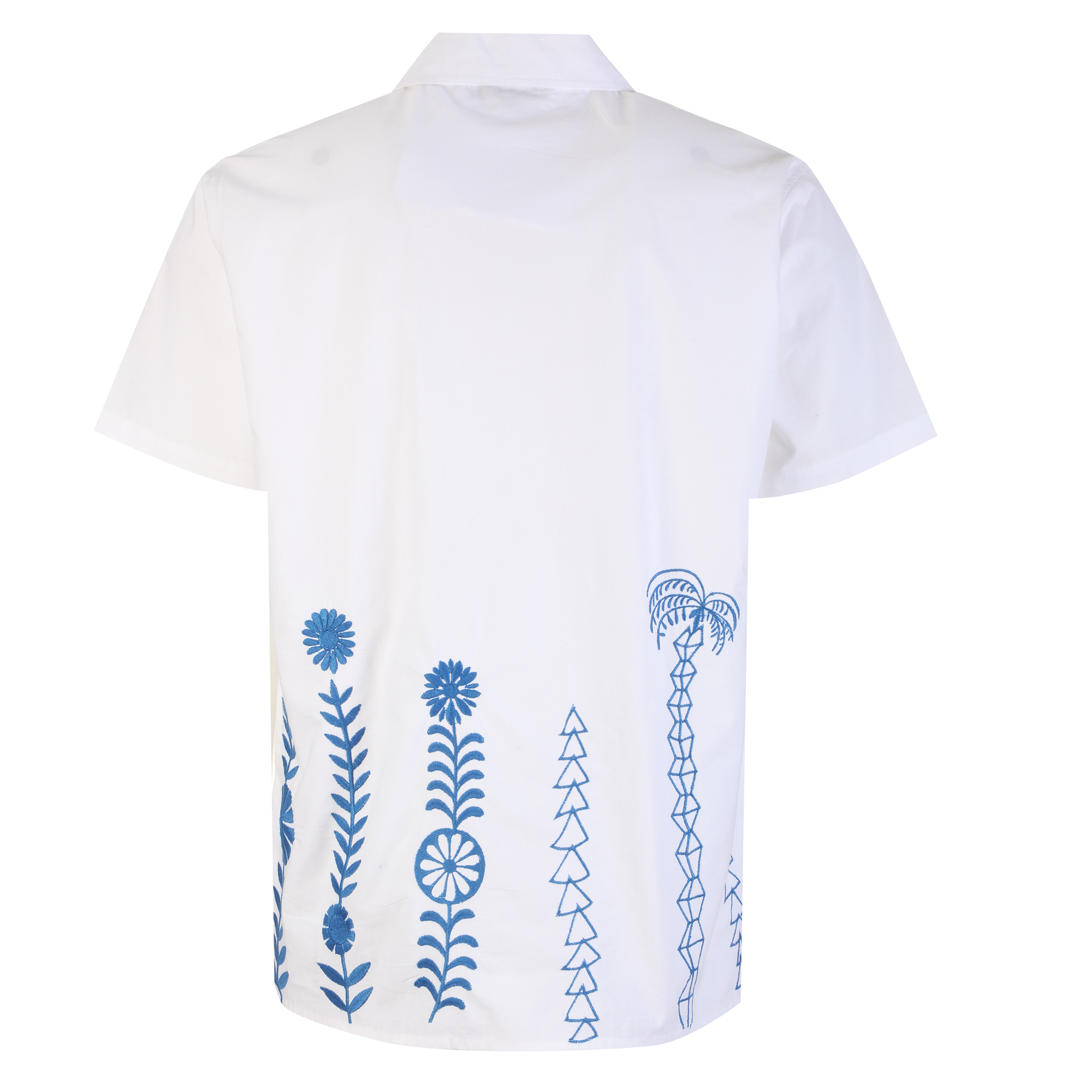 Chemise manches courtes brodée  - Bleu