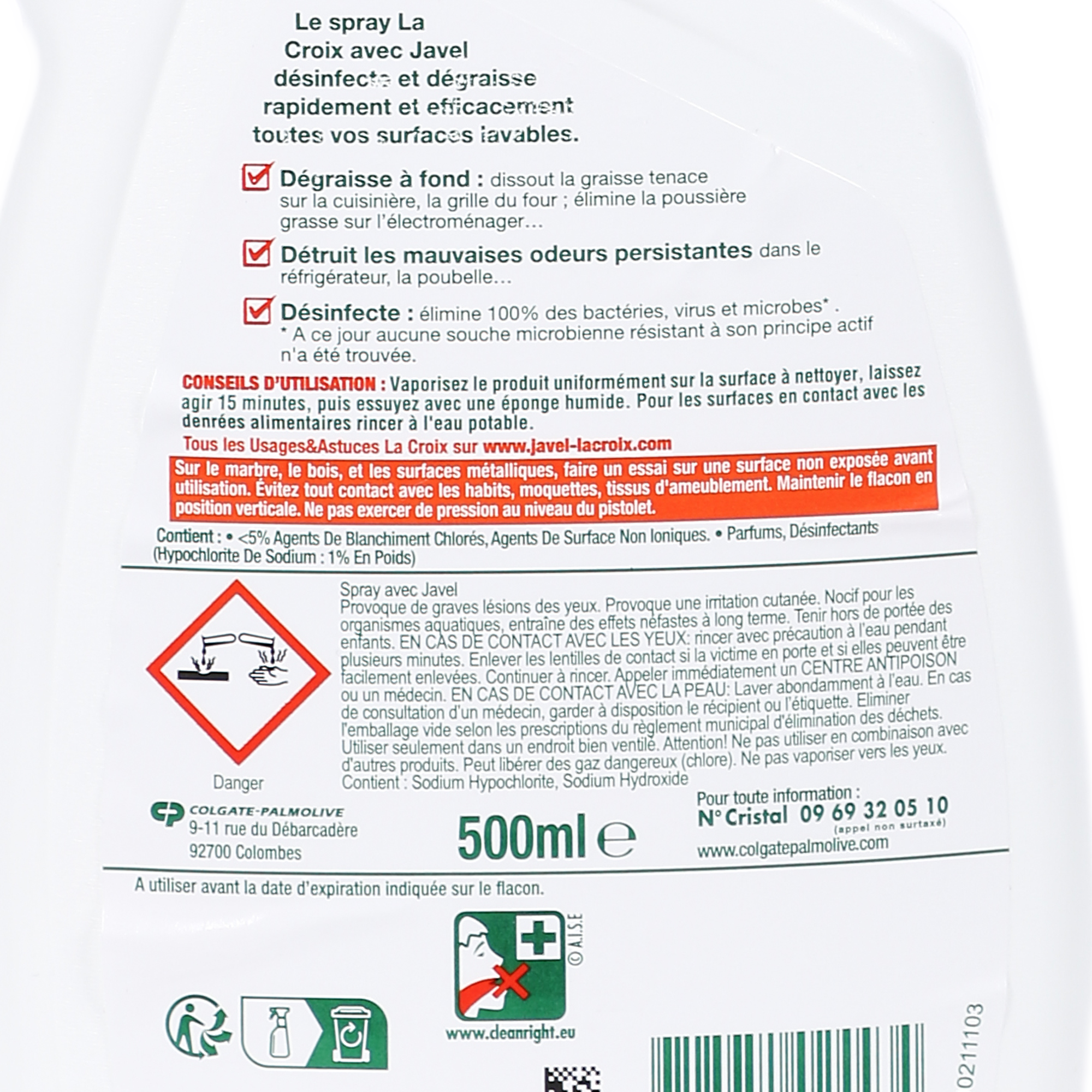 Spray désinfectant dégraissant