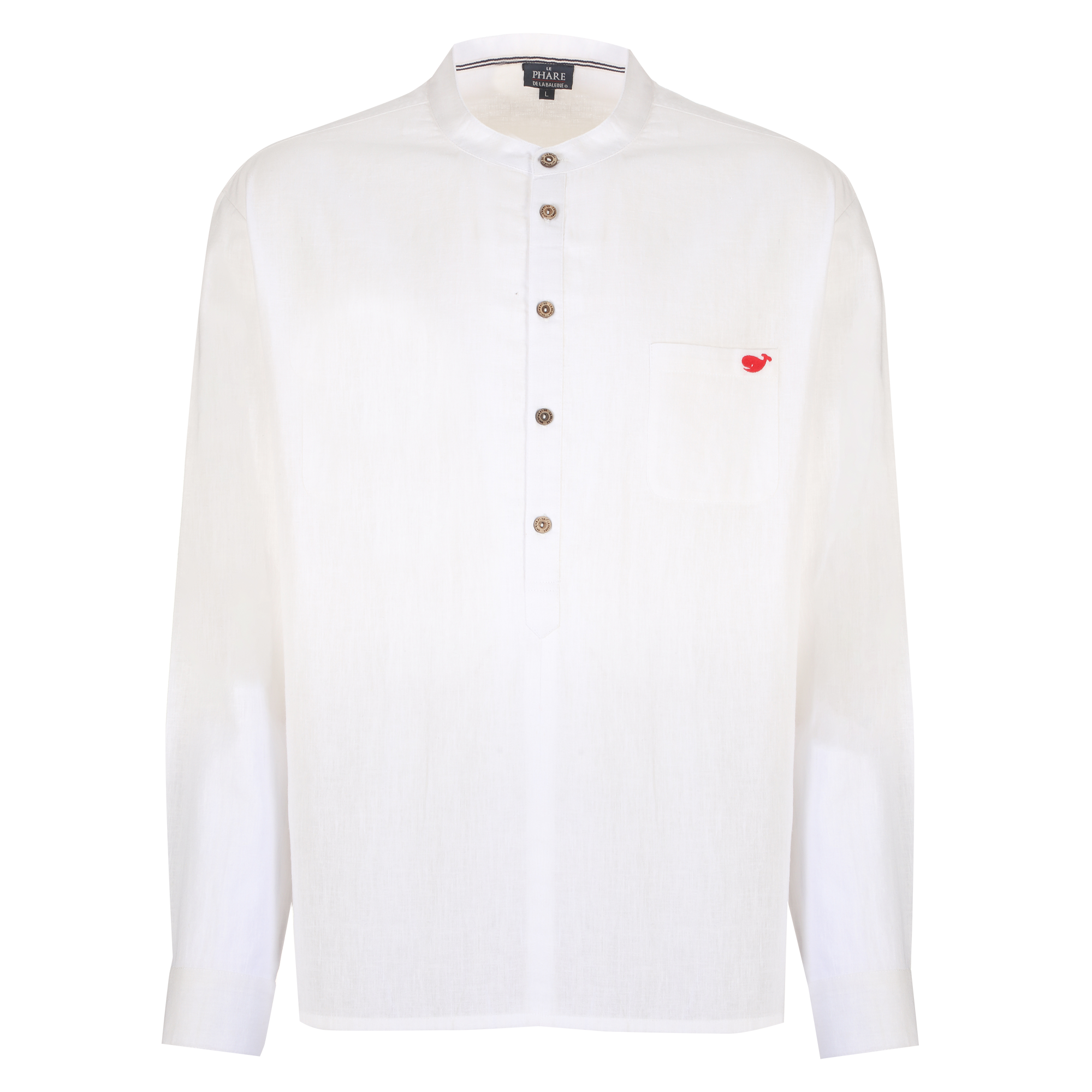 Chemise col mao en lin mélangé - Bleu