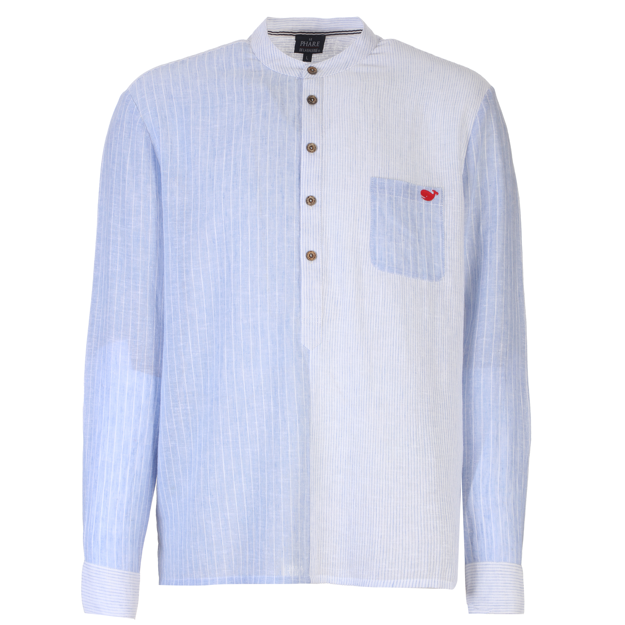 Chemise col mao en lin mélangé - Blanc