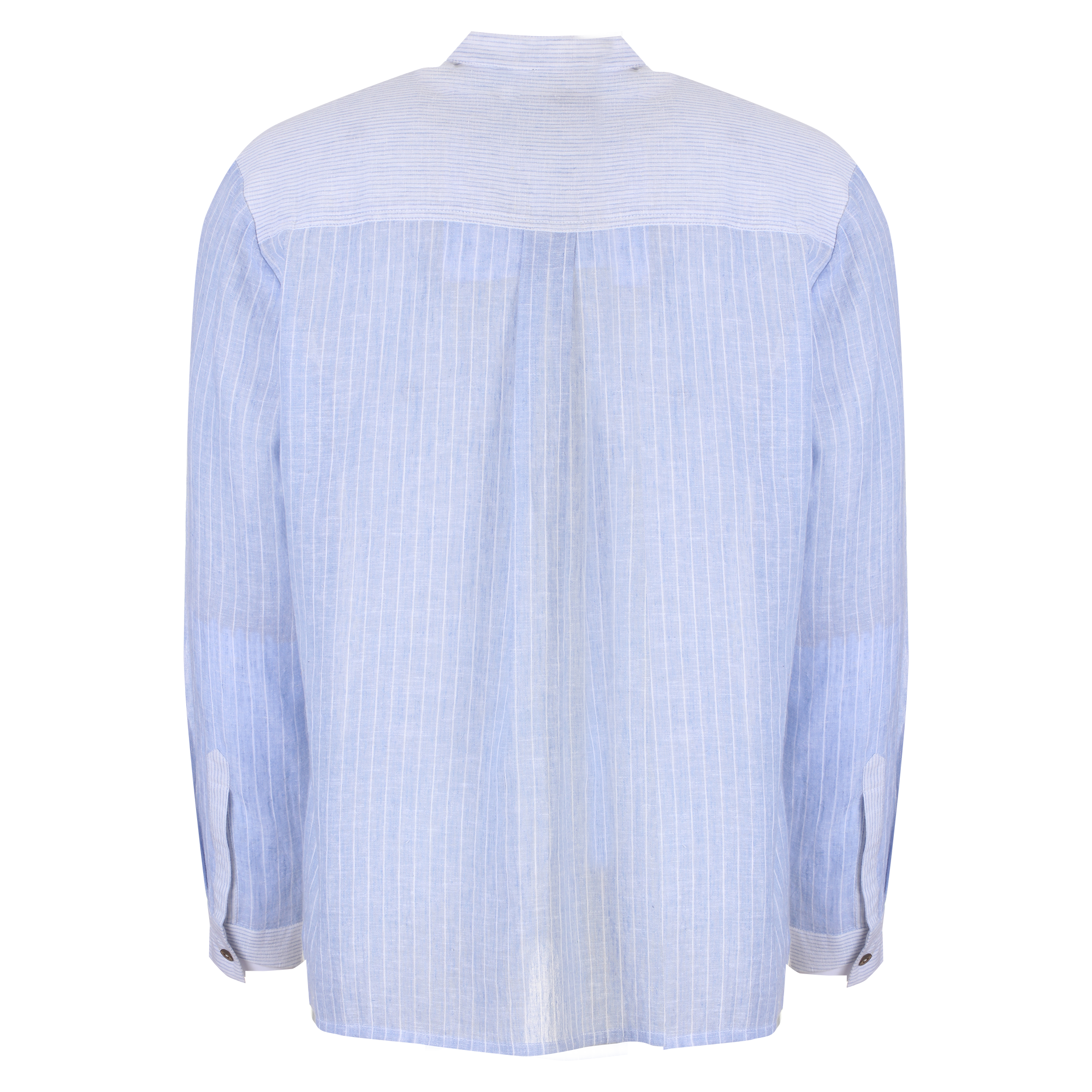 Chemise col mao en lin mélangé - Bleu