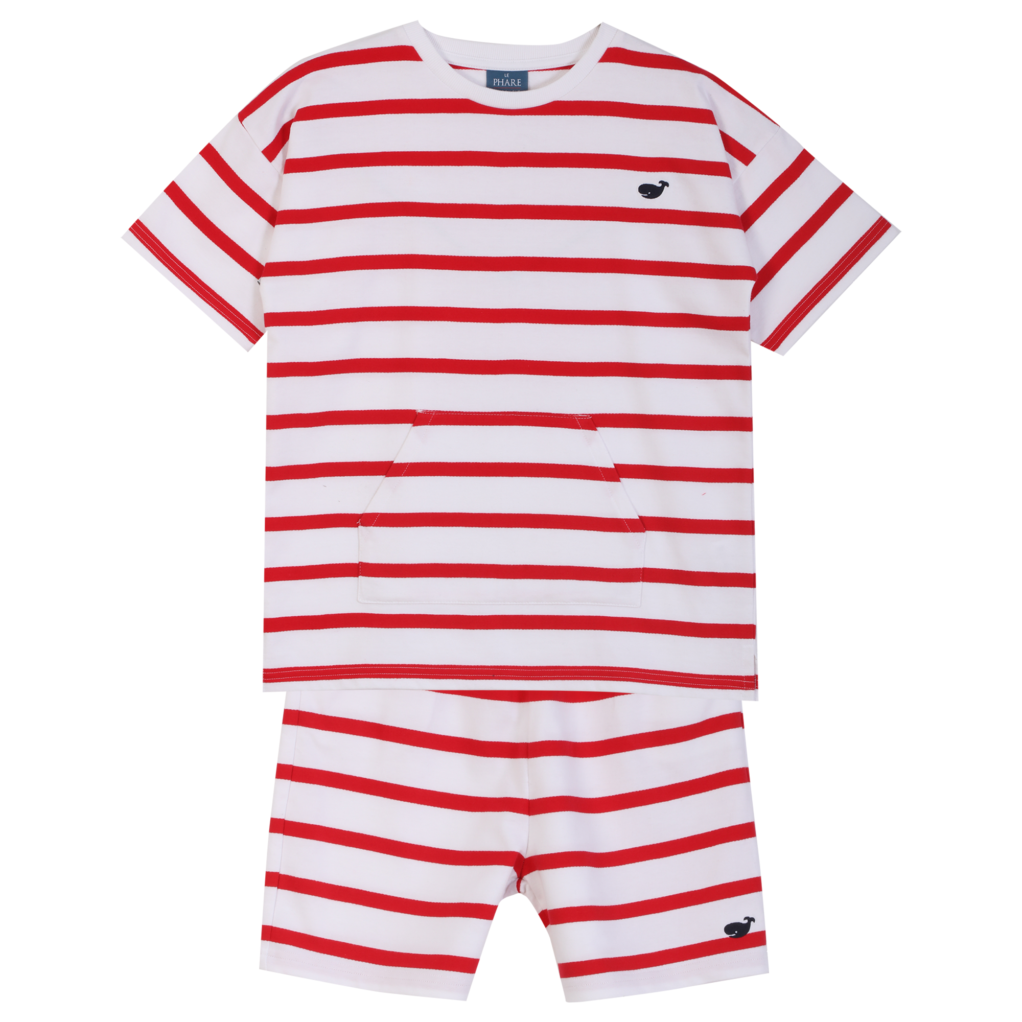 Ensemble Tee-shirt manches courtes + short marinières 3-12 ans  - Rouge