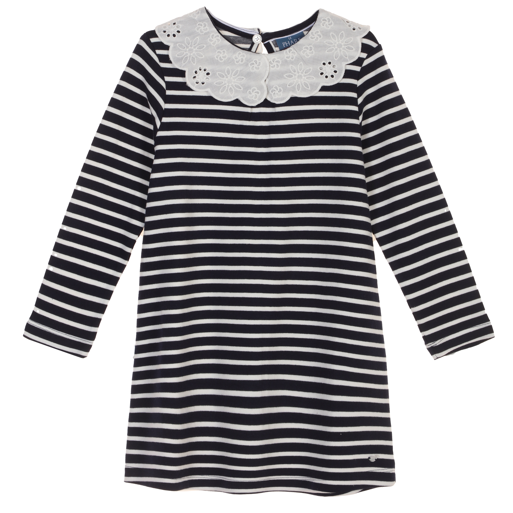 Robe marinière avec col broderie anglaise 3/8 ans - Bleu foncé
