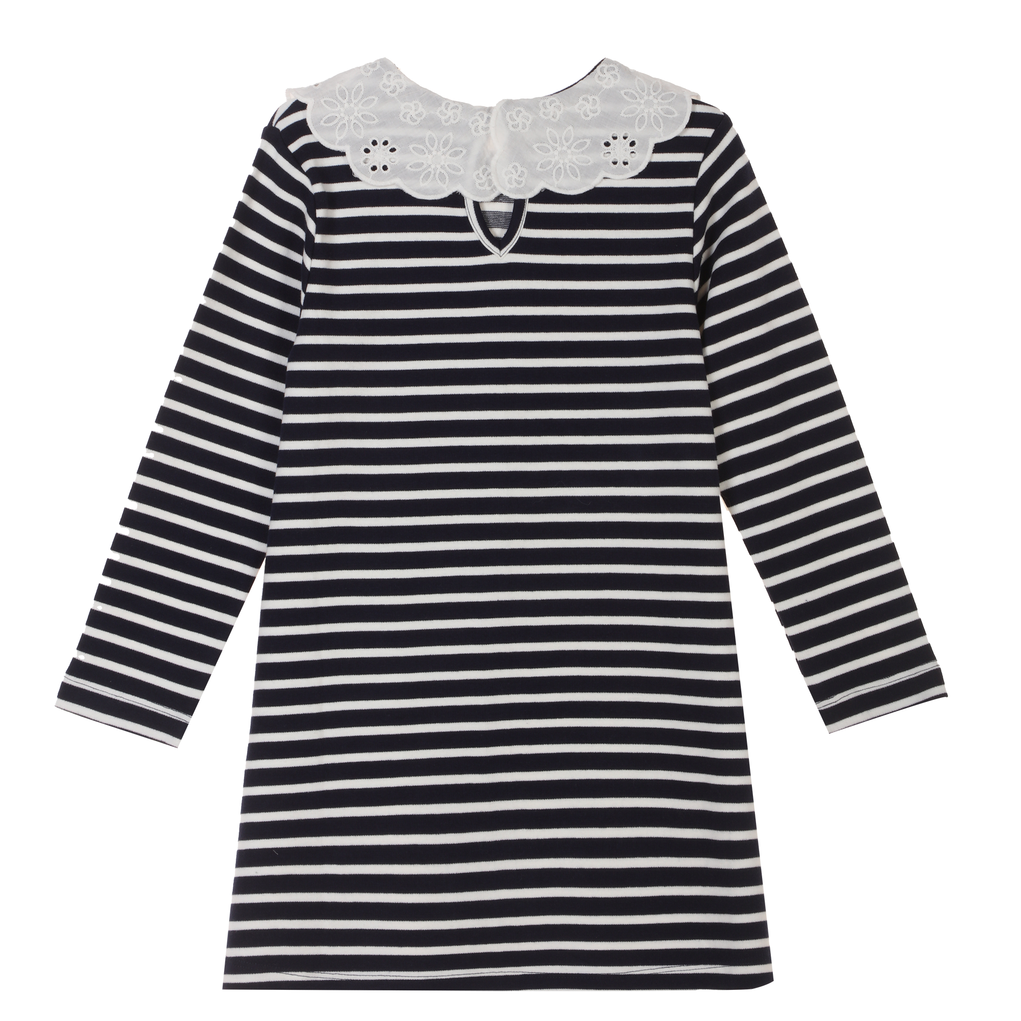 Robe marinière avec col broderie anglaise 3/8 ans - Bleu foncé