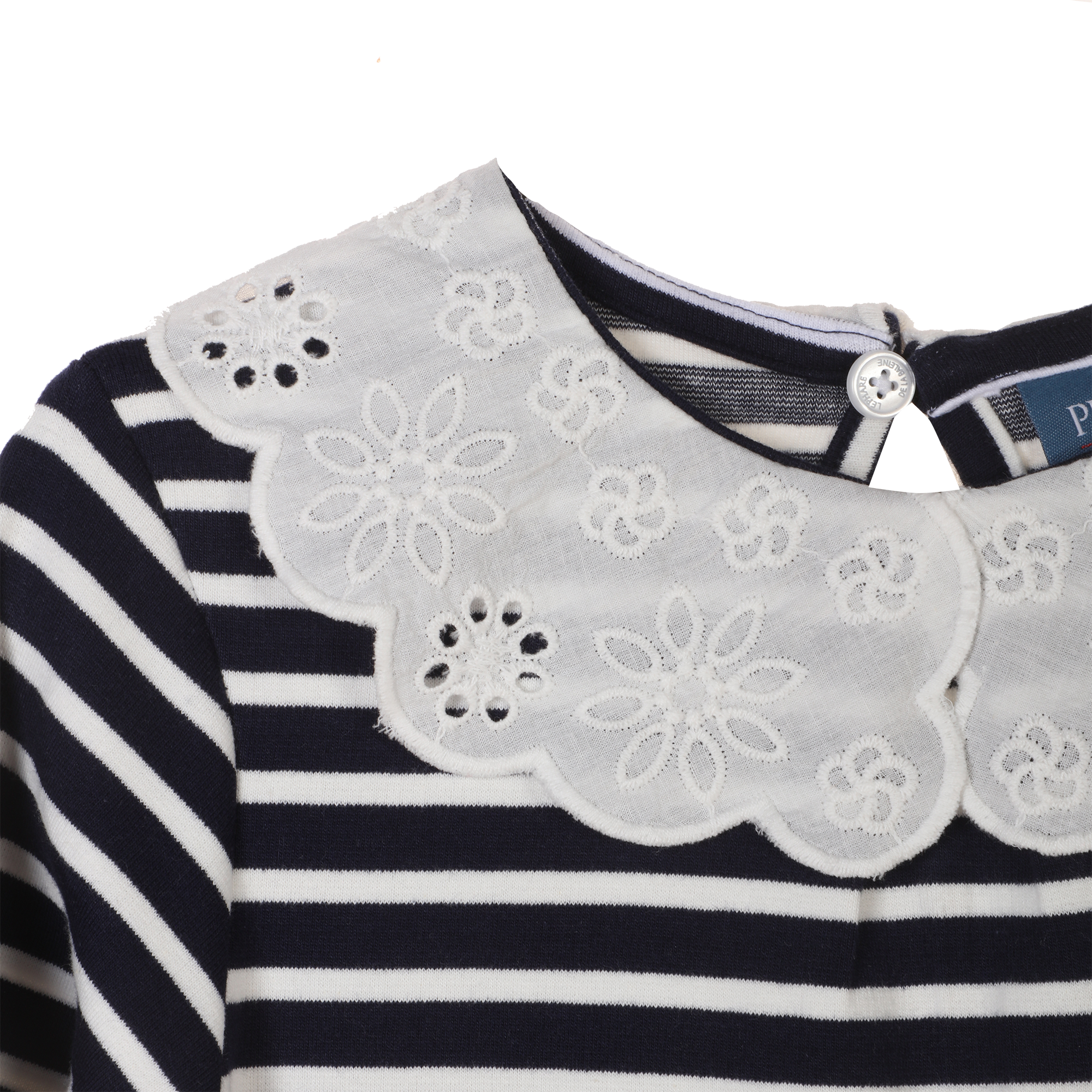 Robe marinière avec col broderie anglaise 3/8 ans - Bleu foncé