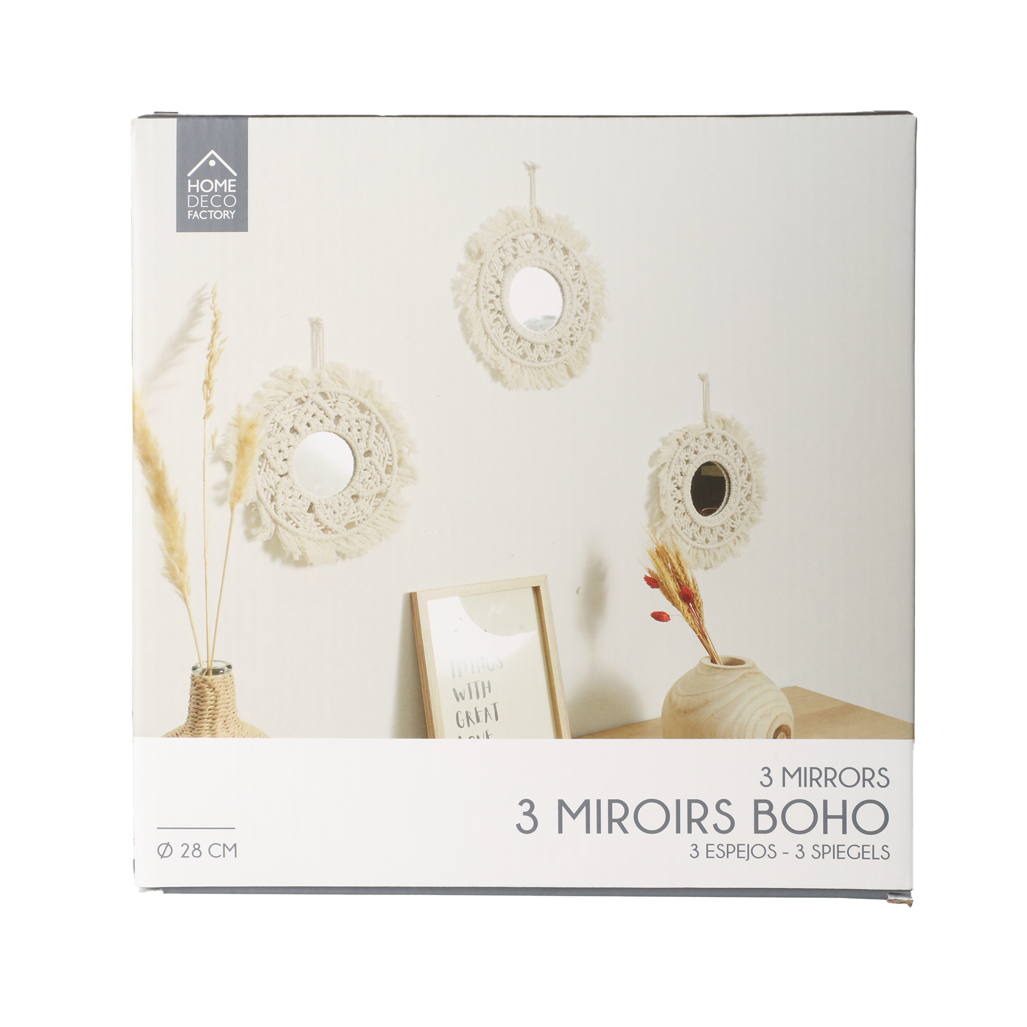 Lot de 3 miroirs bohème en macramé 28cm