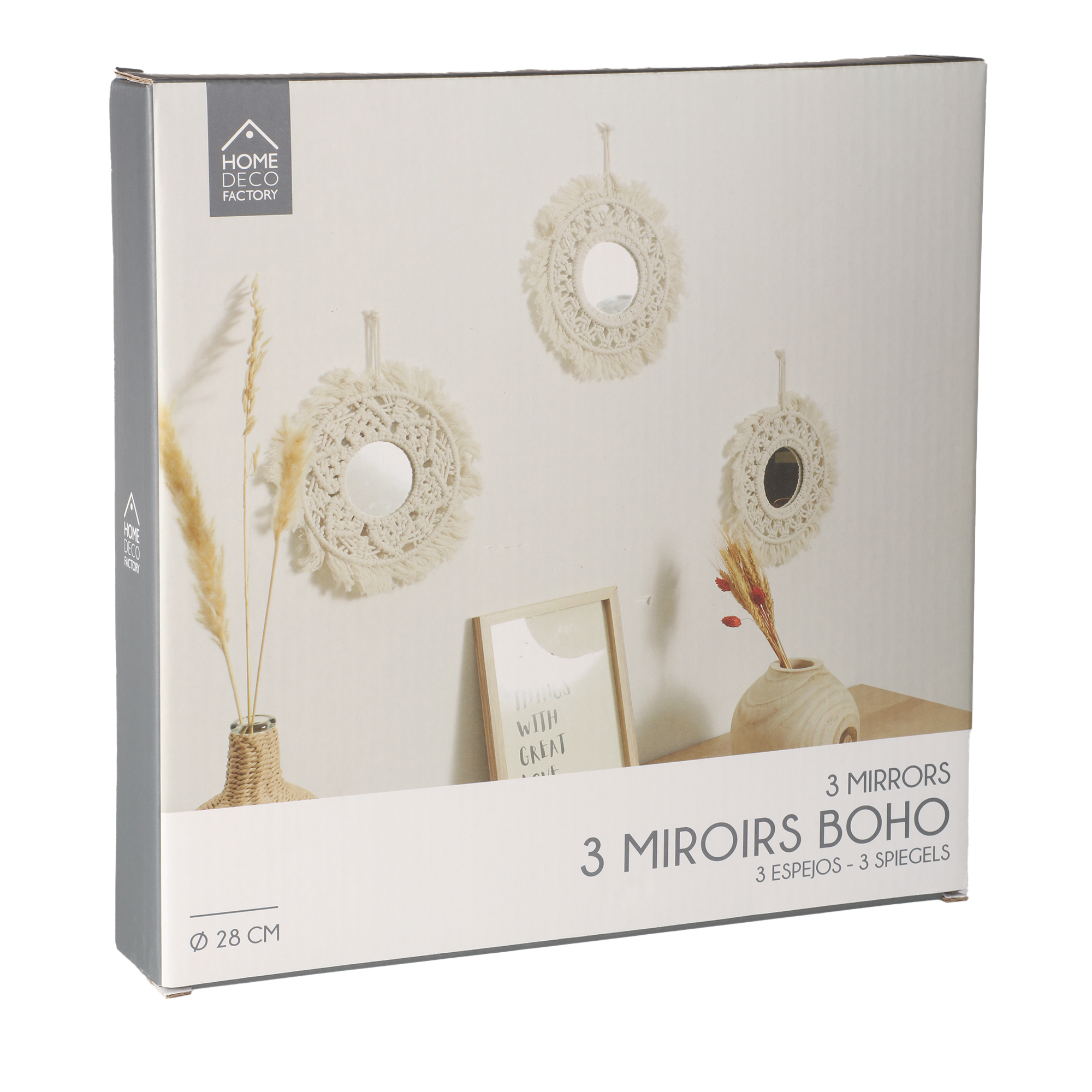 Lot de 3 miroirs bohème en macramé 28cm