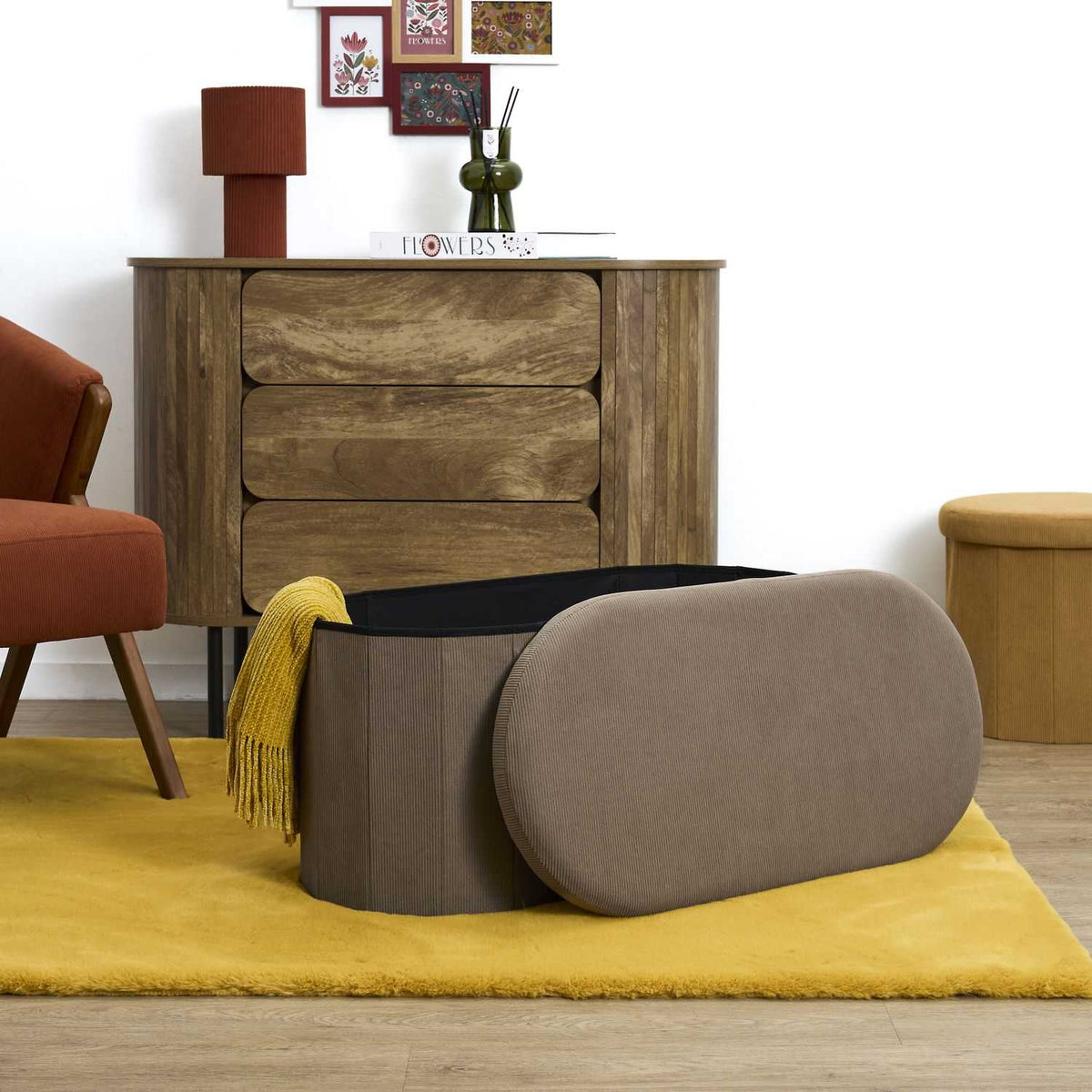Coffre-banc pliable Jules côtelé Home Deco Factory, taupe