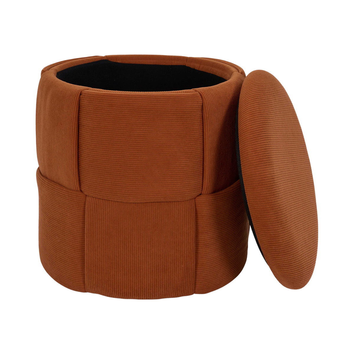 Pouf de rangement Jules tressé côtelé Home Deco Factory, terracotta