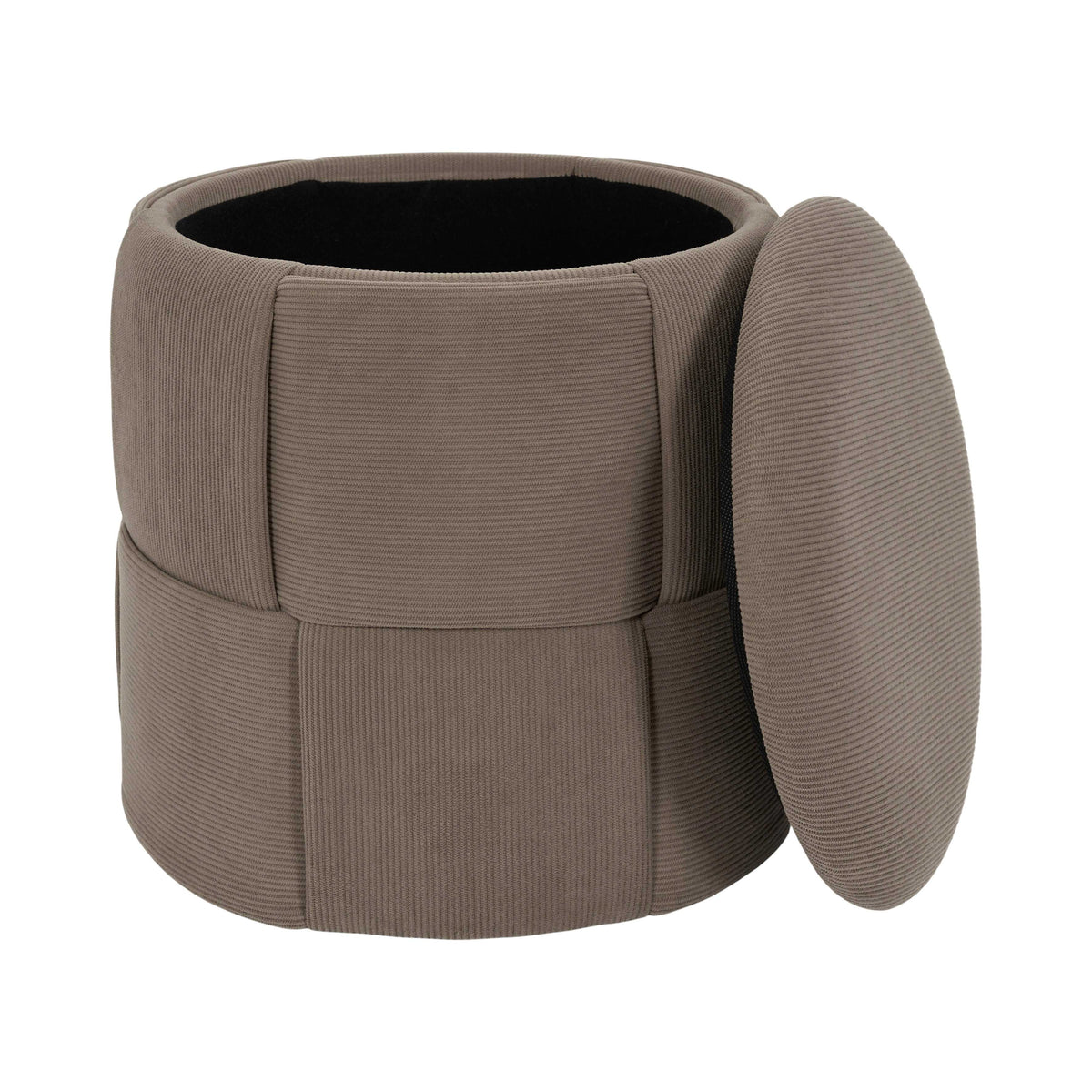Pouf de rangement Jules tressé côtelé Home Deco Factory, taupe