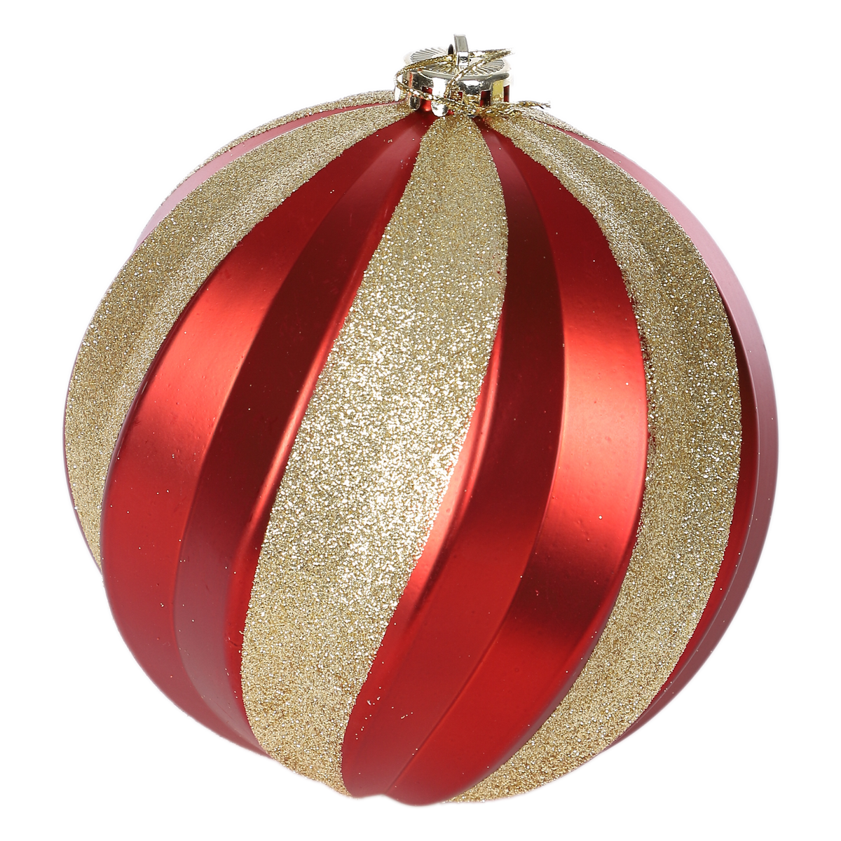 Lot de 3 boules de Noël à rayures rouge et doré 15 cm
