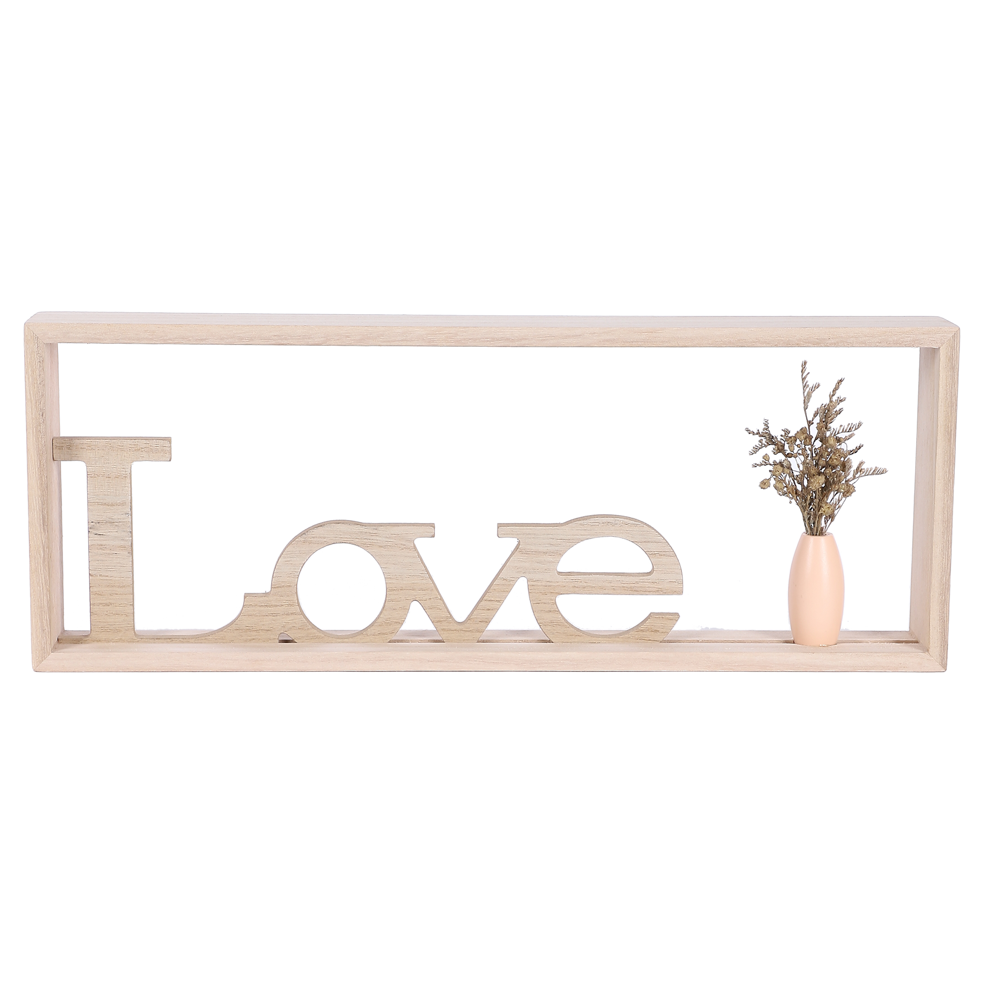 MOT LOVE/HOME MDF+FLEURS SECHEES A SUSPENDRE OU A POSER 40X4,5X15CM