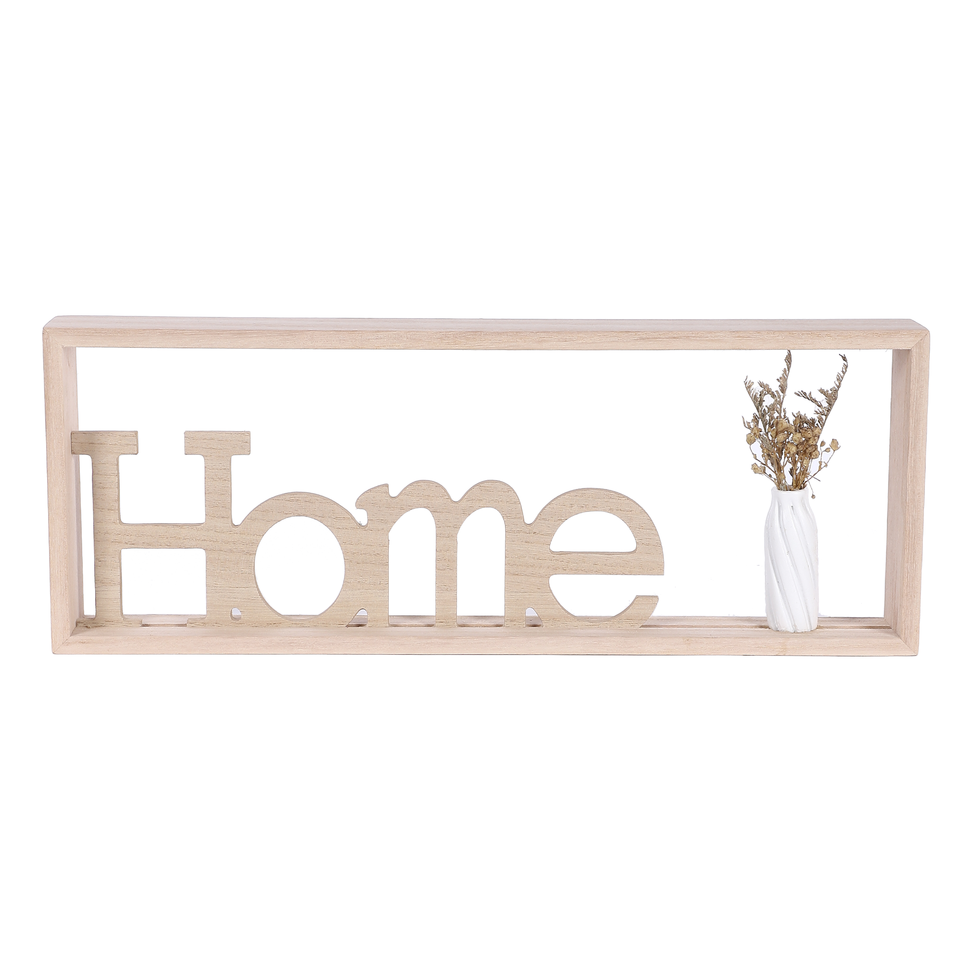 MOT LOVE/HOME MDF+FLEURS SECHEES A SUSPENDRE OU A POSER 40X4,5X15CM