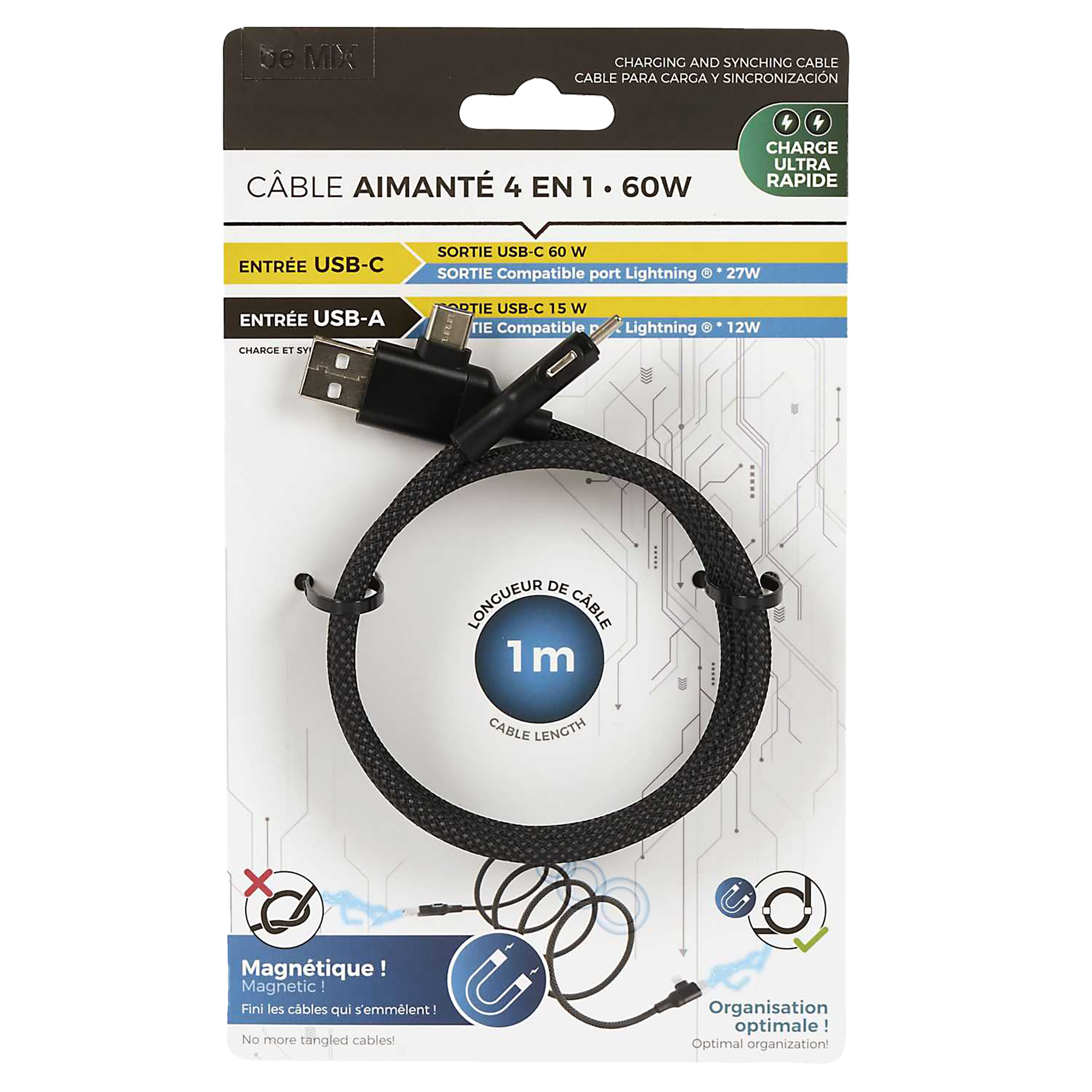 Cable aimanté 4 en 1 60W