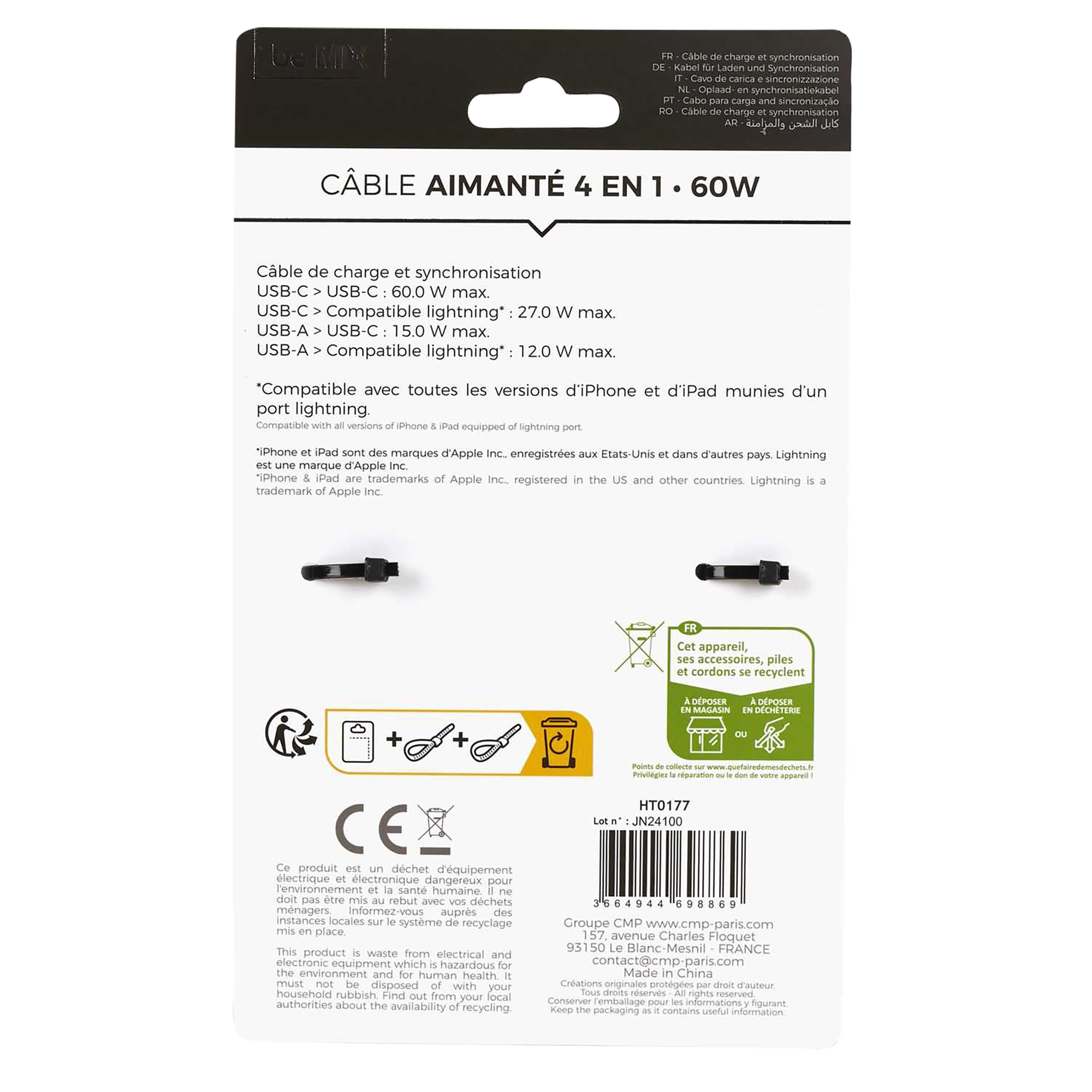 Cable aimanté 4 en 1 60W