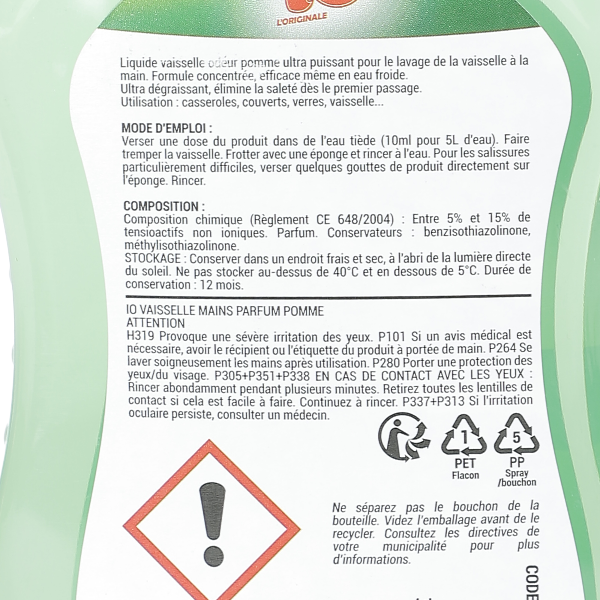Liquide vaisselle concentré ultra dégraissant pomme