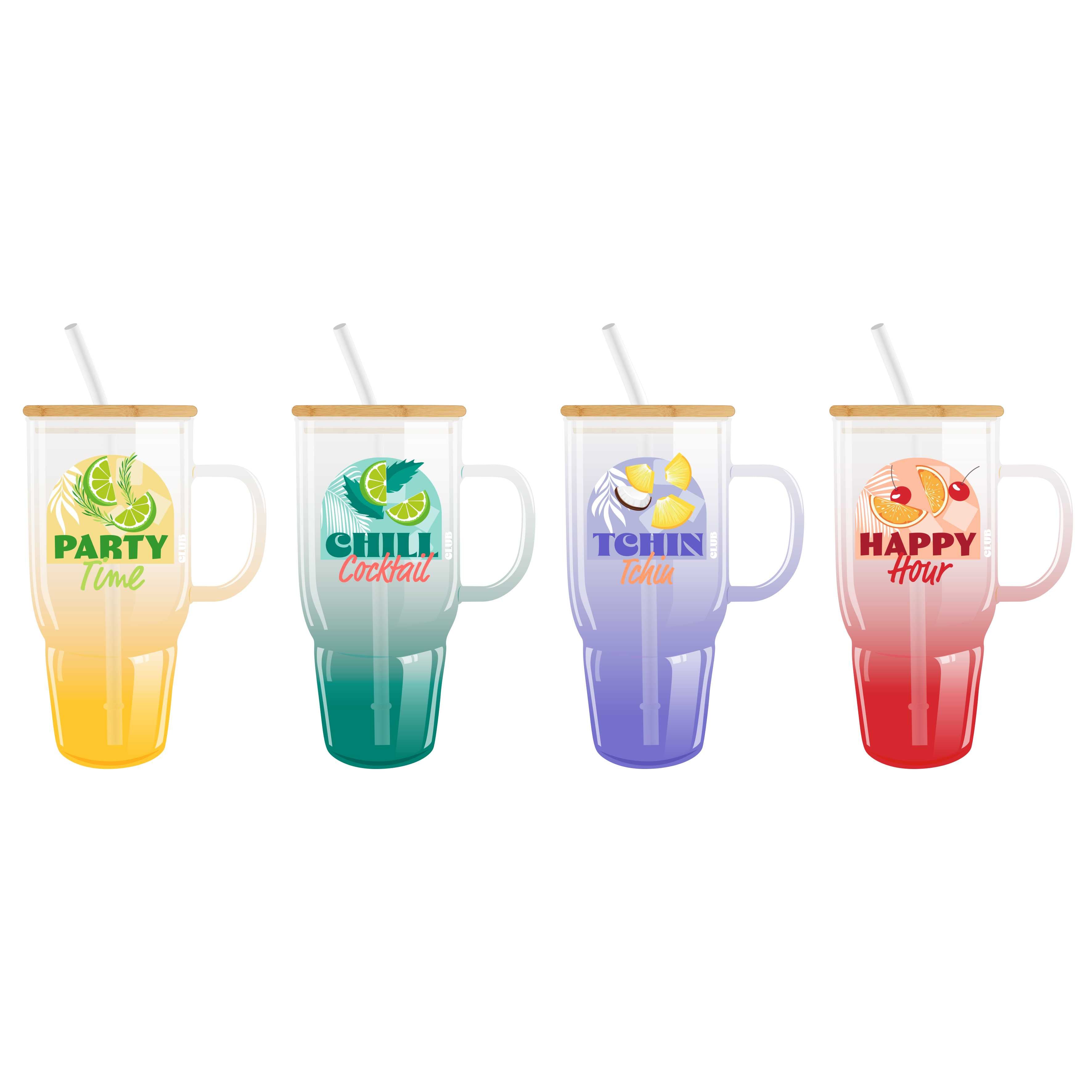 Mini mug en verre avec paille et message 650 ml