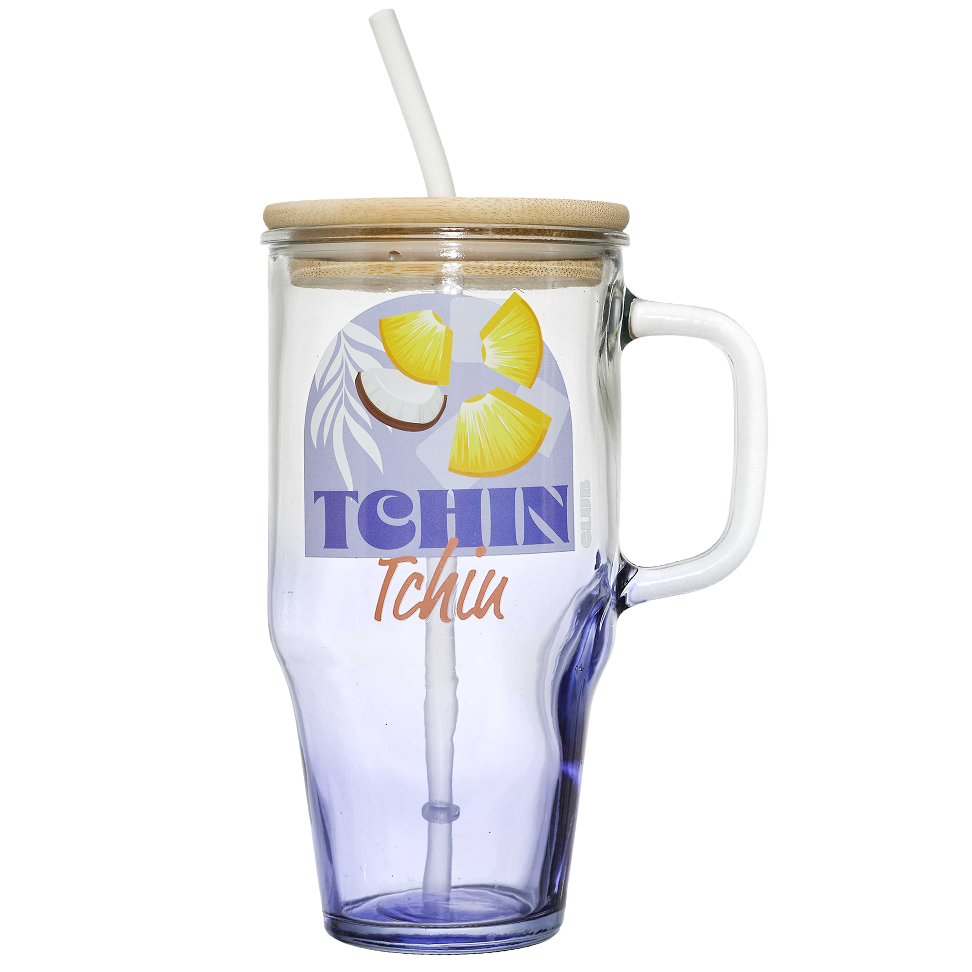 Mini mug en verre avec paille et message 650 ml