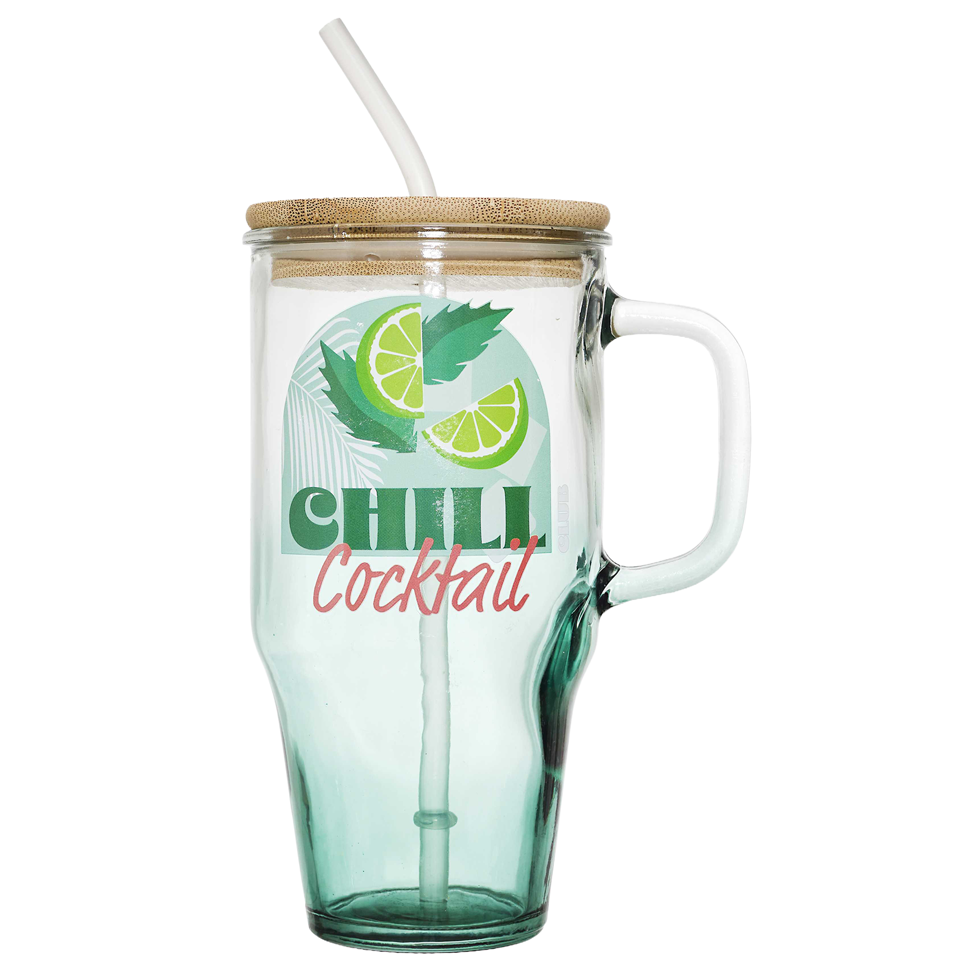 Mini mug en verre avec paille et message 650 ml