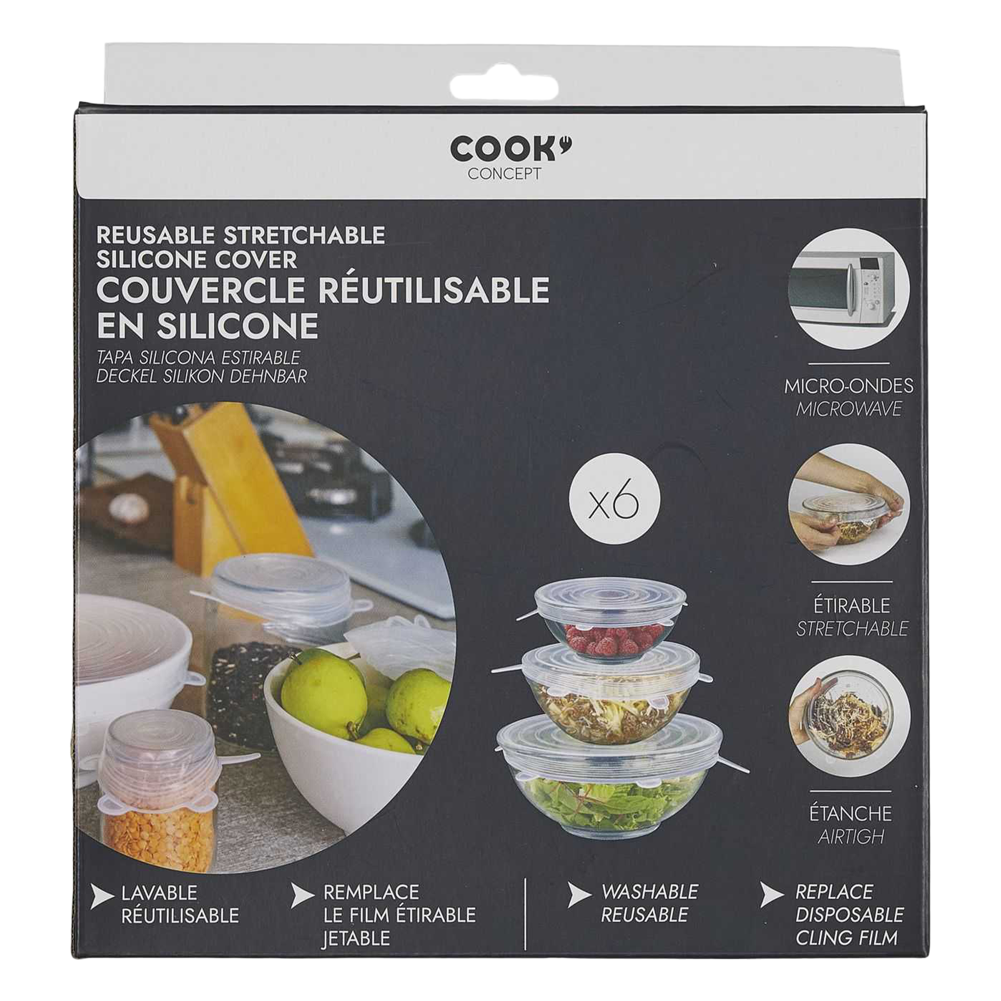 6 couvercles de conservation en silicone
