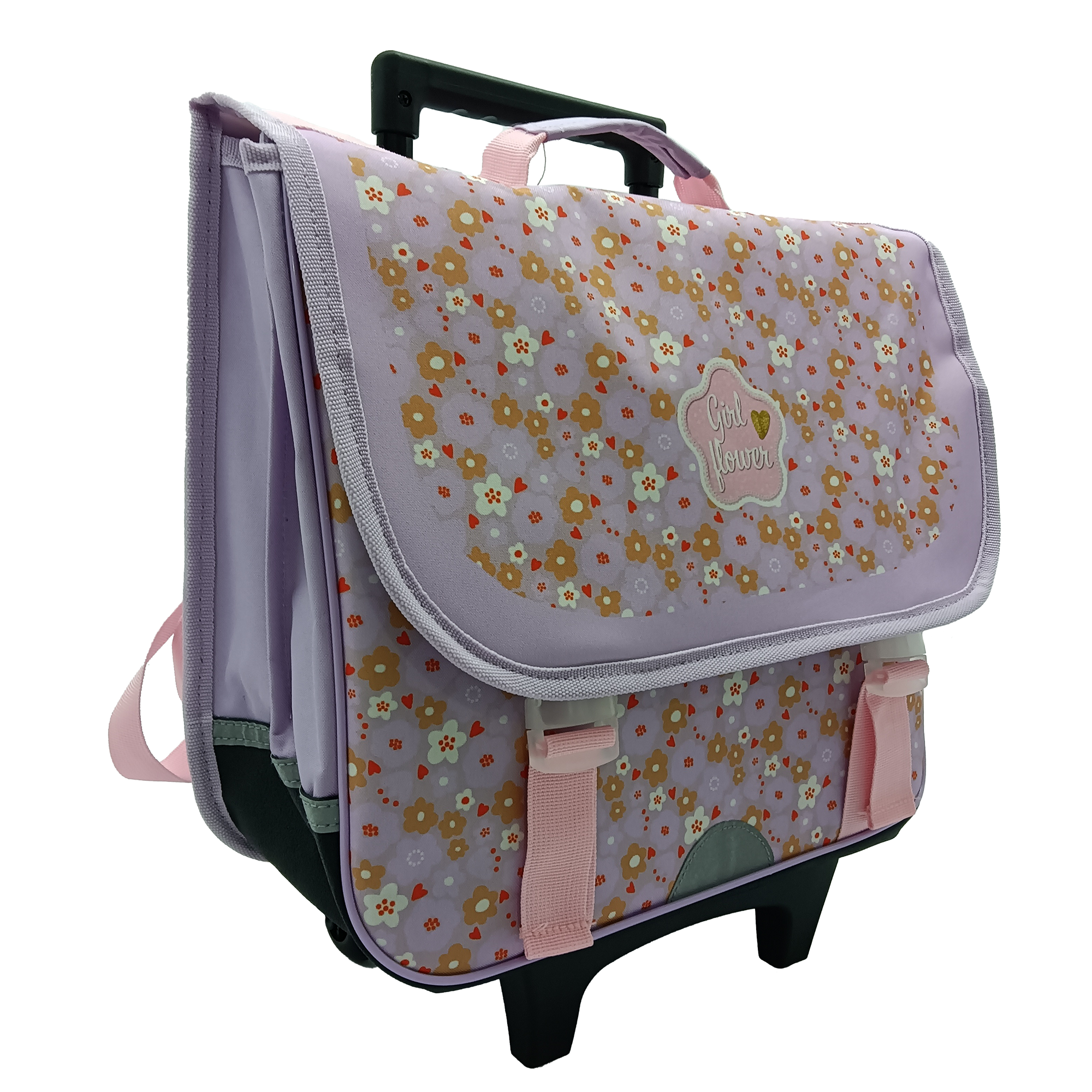 Cartable à roulettes fleurie 38cm