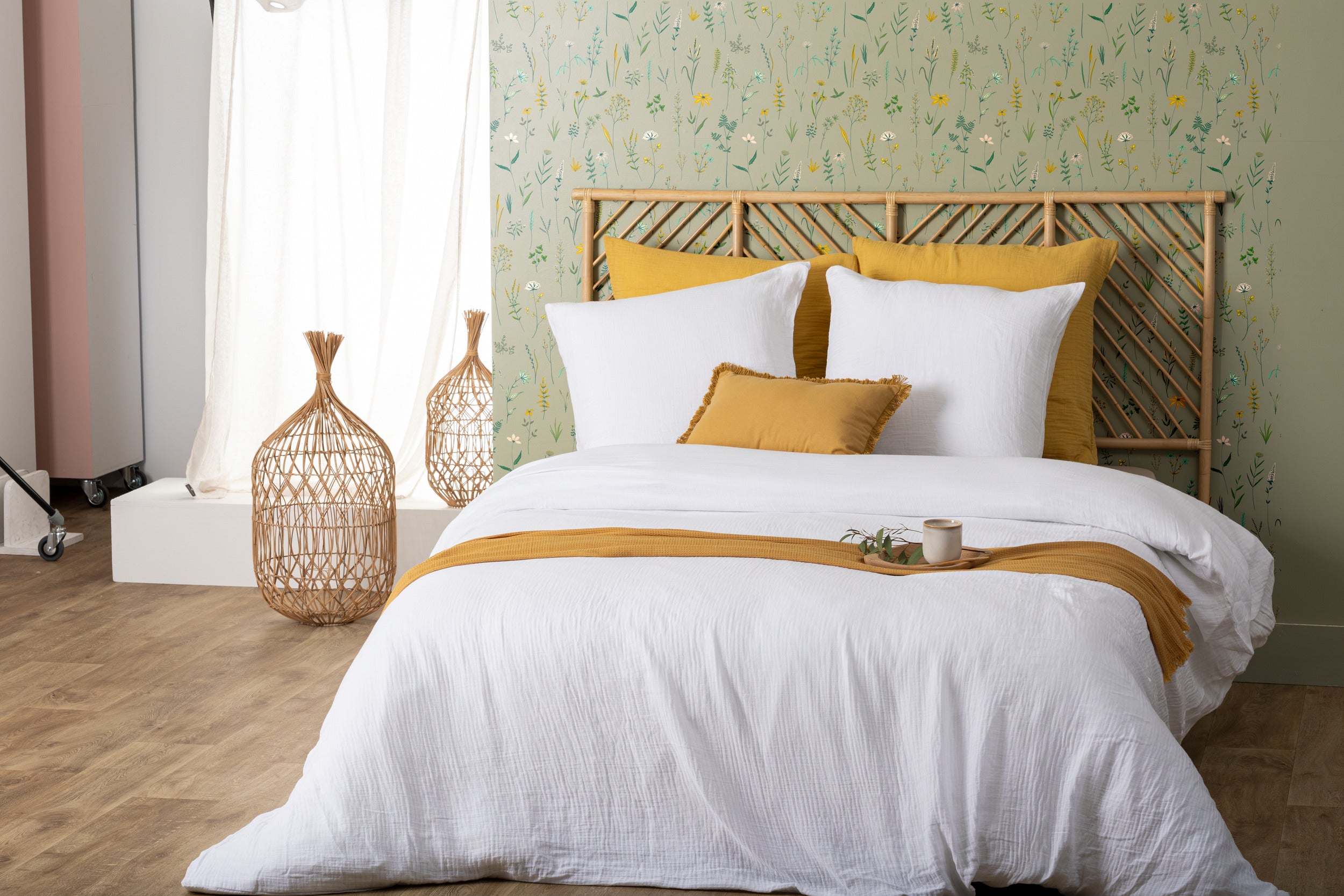 Parure housse de couette 240x220cm en gaze de coton blanche