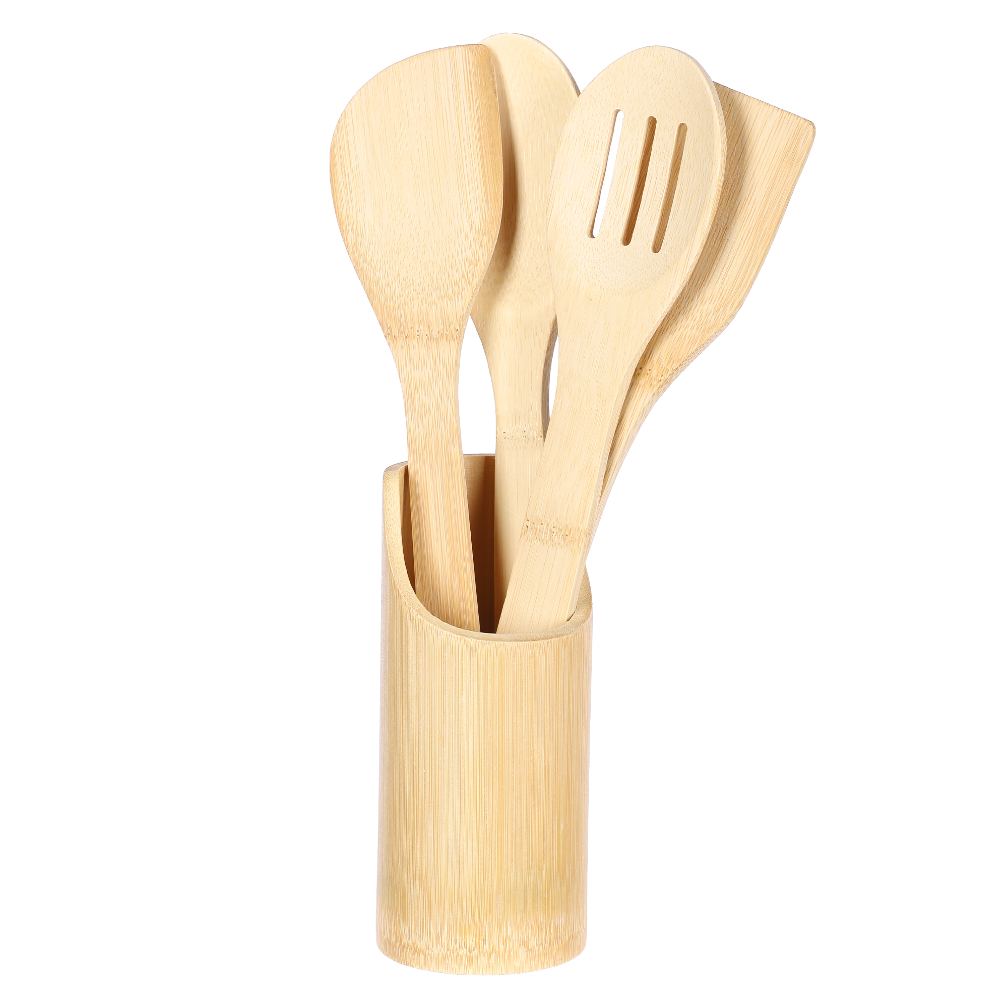 4 ustensiles de cuisine bambou avec pot