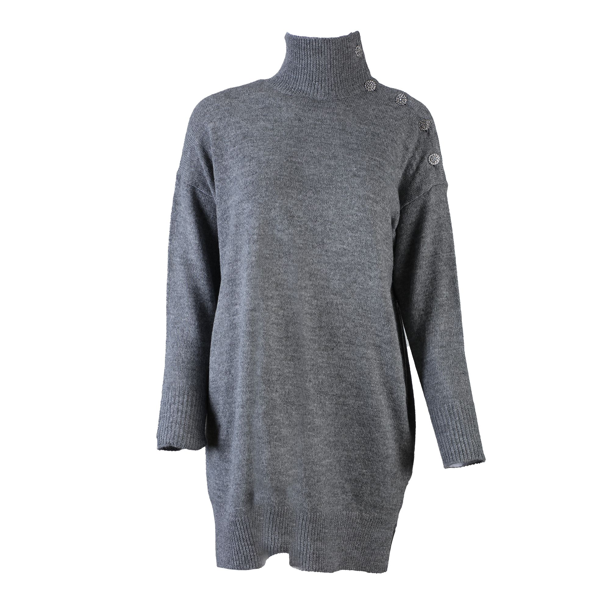 Robe en maille col montant à boutons  - Gris