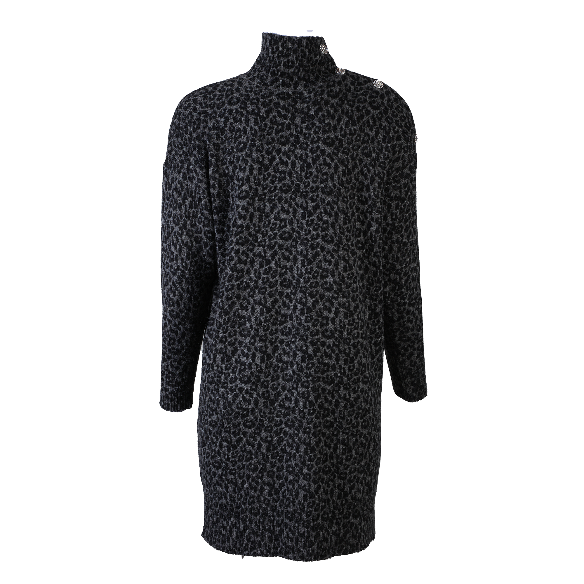 Robe en maille col montant à boutons  - Gris