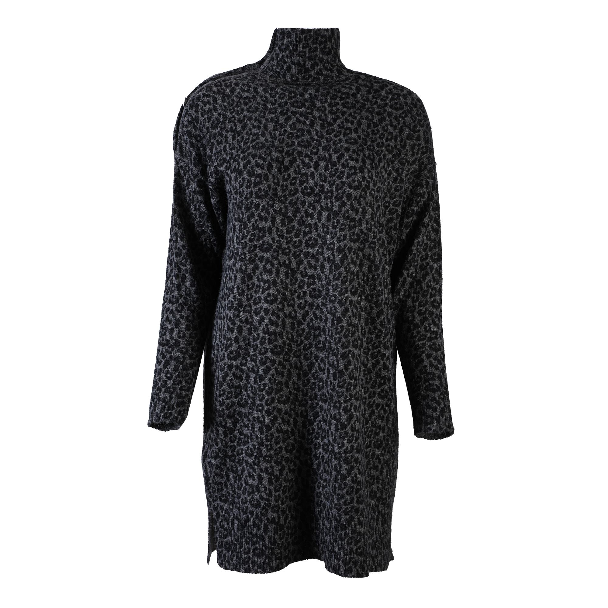 Robe en maille col montant à boutons  - Gris