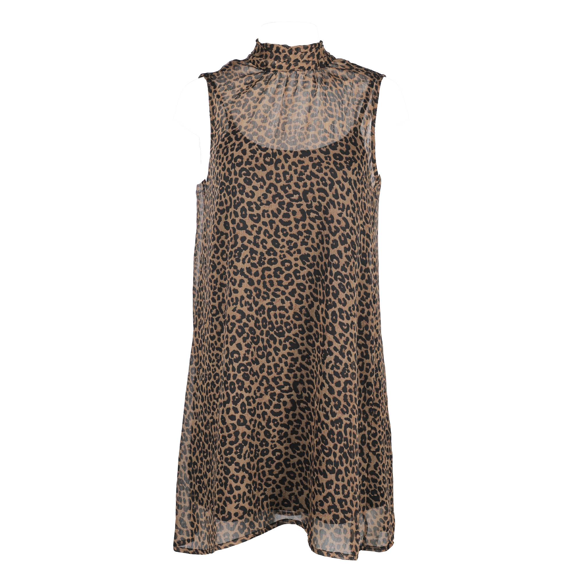 Robe courte à col noué - Marron