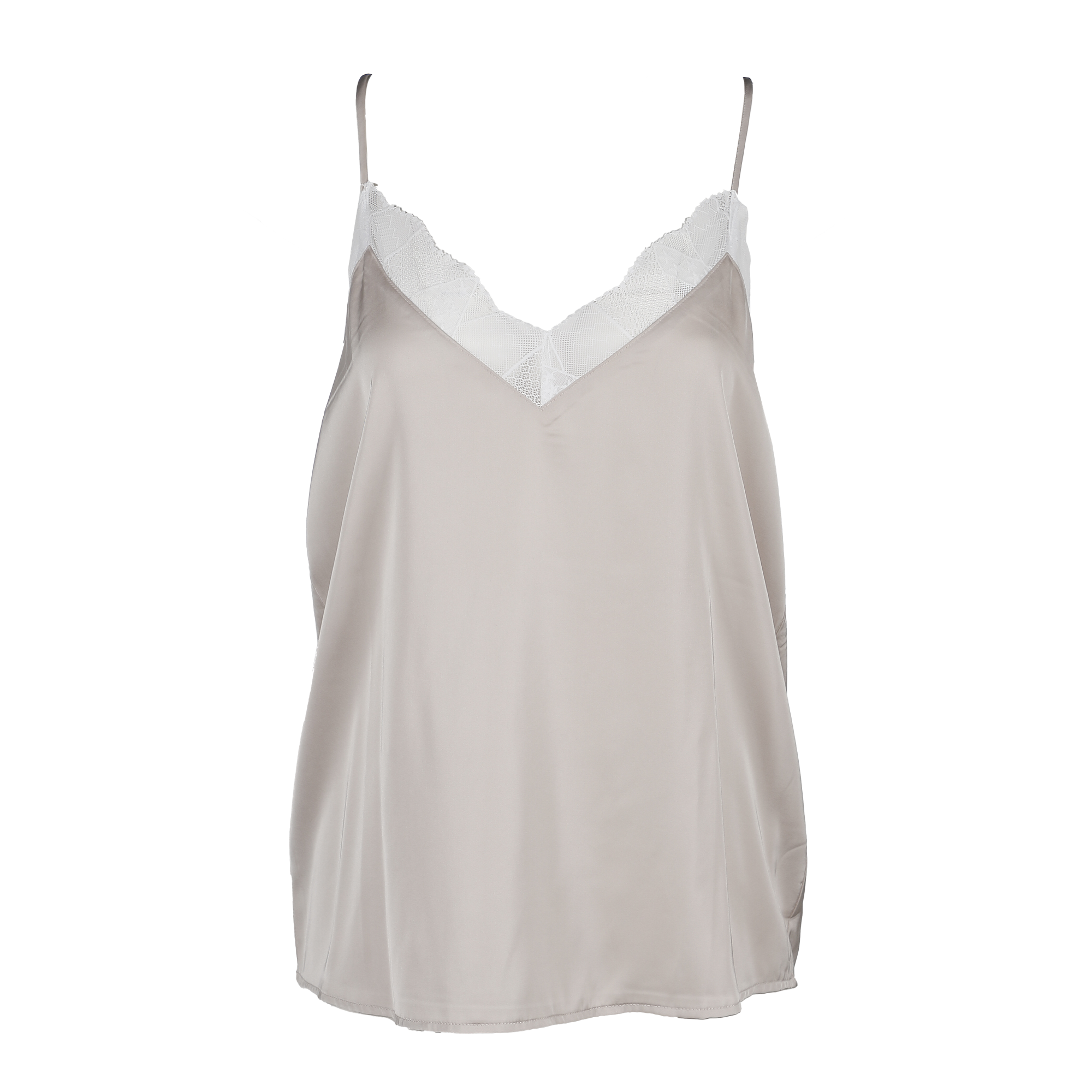 Débardeur en satin détail dentelle - Beige