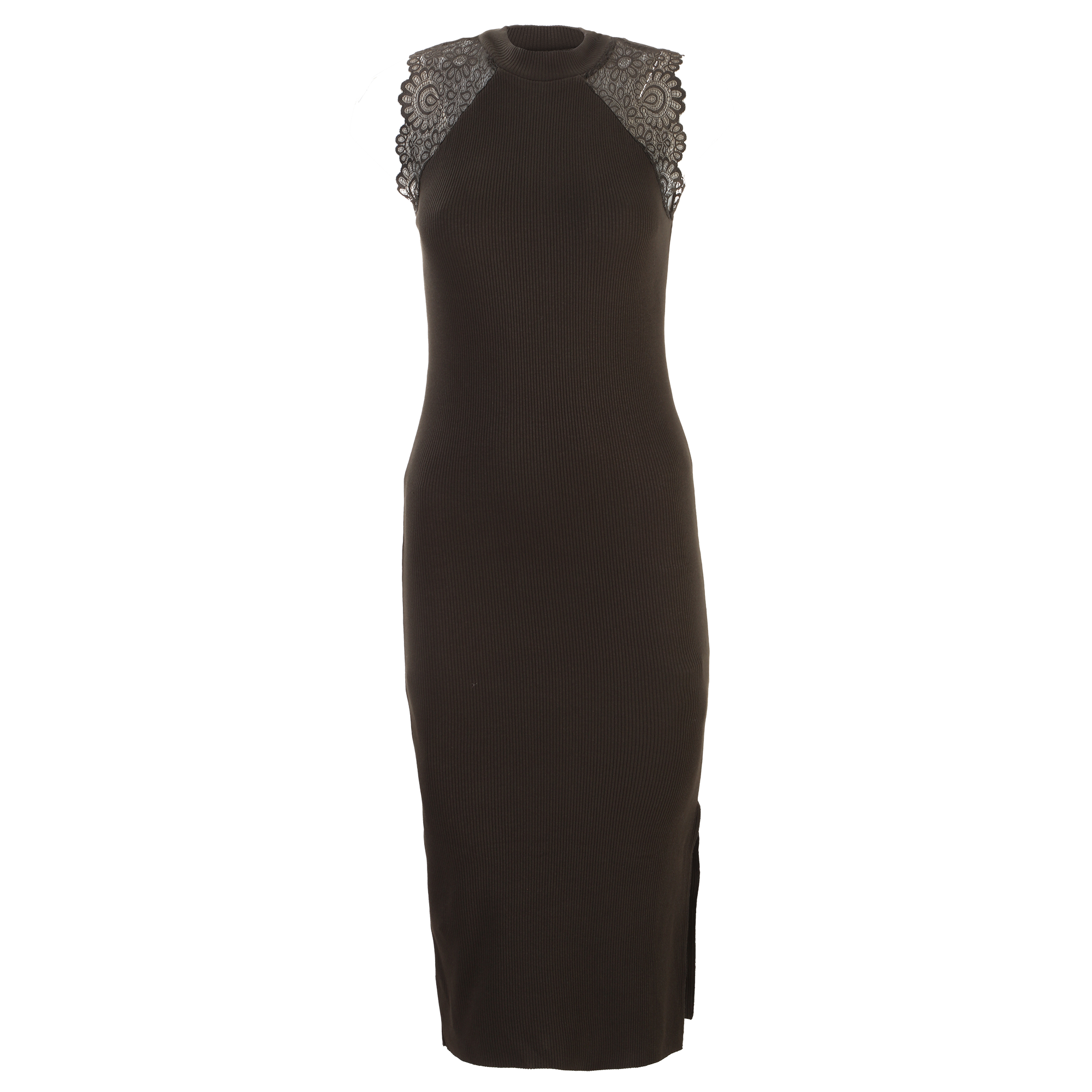 Robe longue en maille détails dentelle - Noir