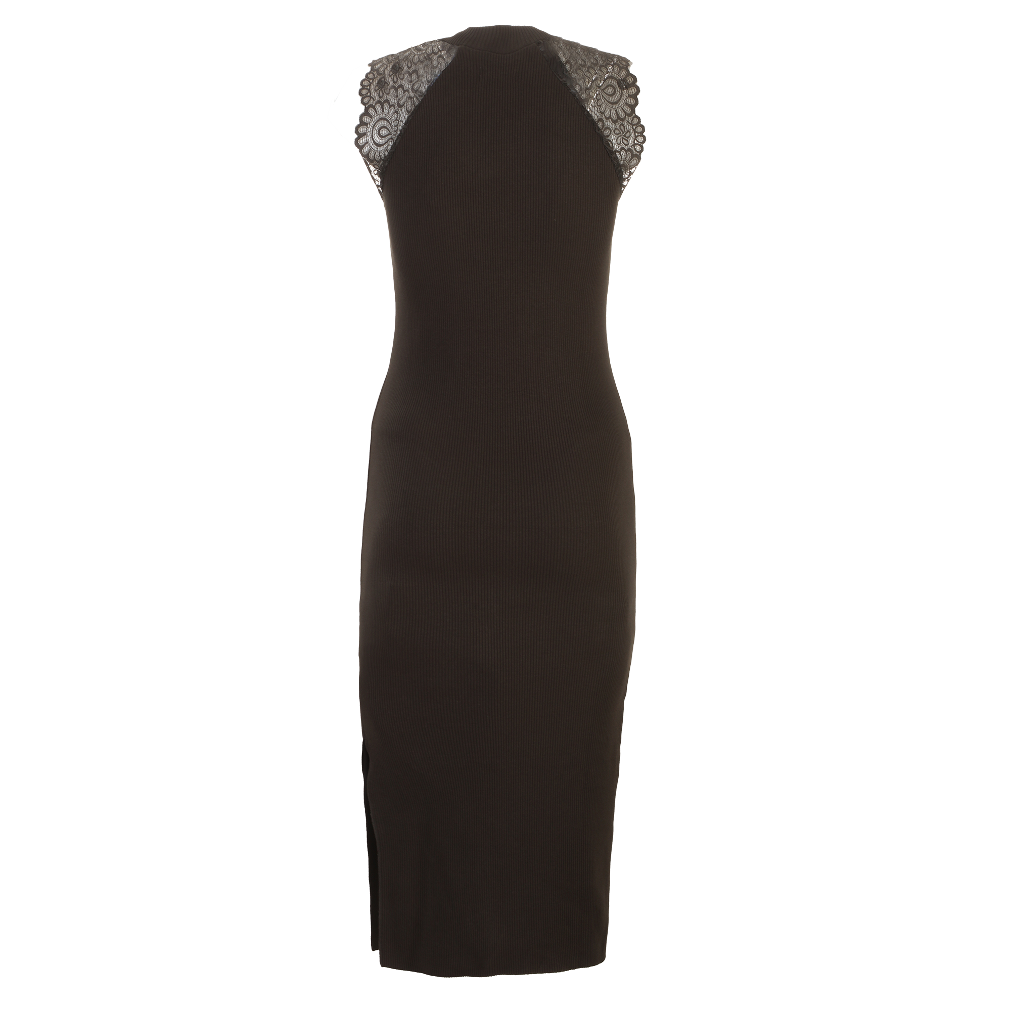 Robe longue en maille détails dentelle - Noir