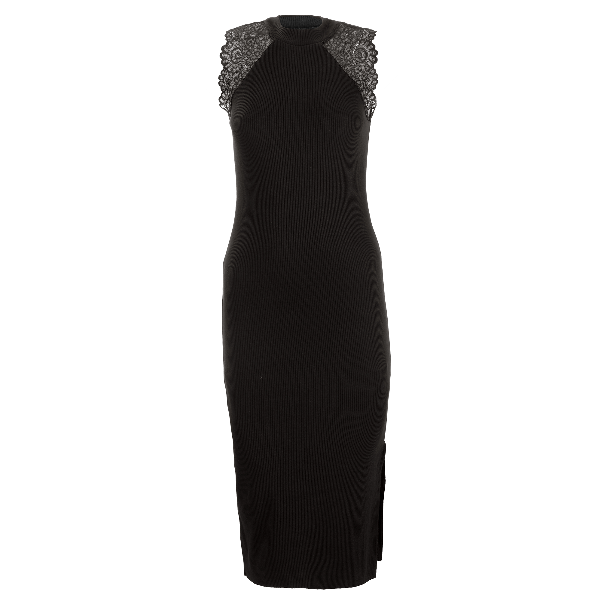 Robe longue en maille détails dentelle - Noir