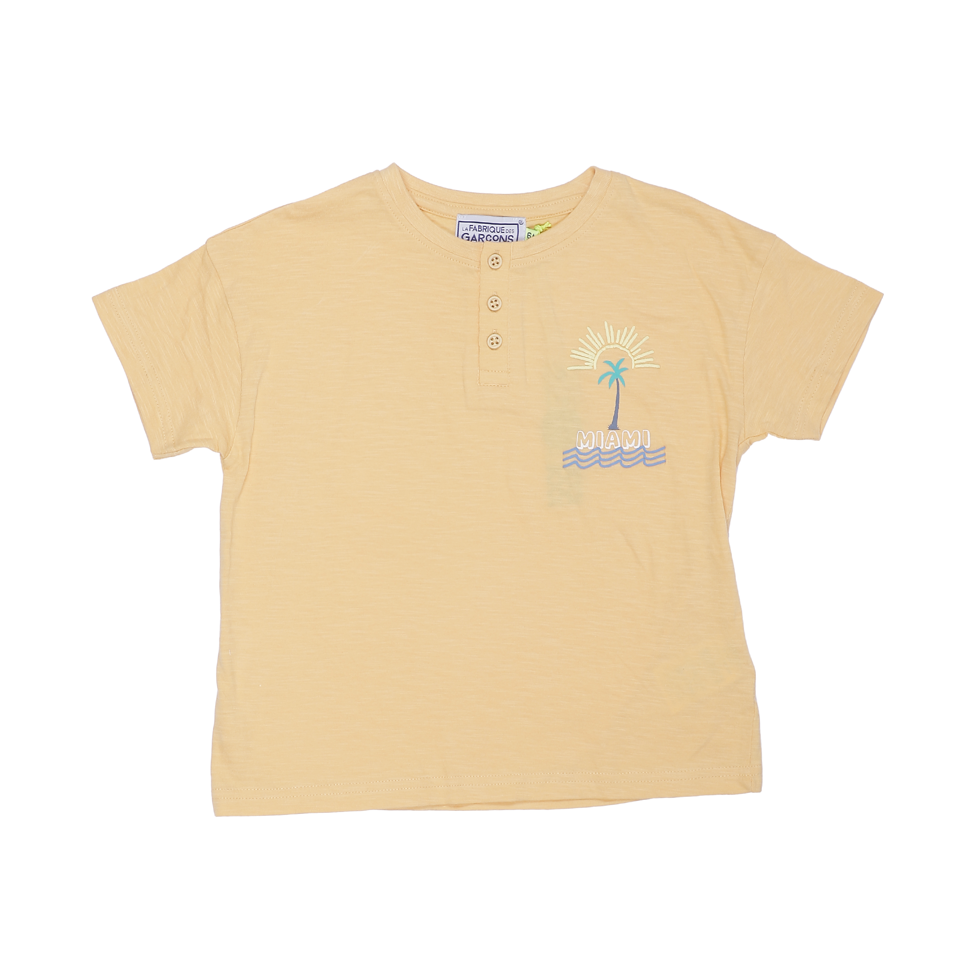 Tee-shirt manches courtes col tunisien 3/6 ans - Jaune