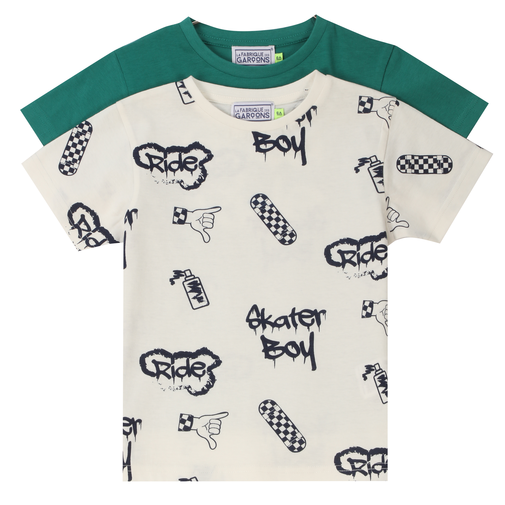Lot de 2 tee-shirts manches courtes avec animations 3/12 ans - Vert