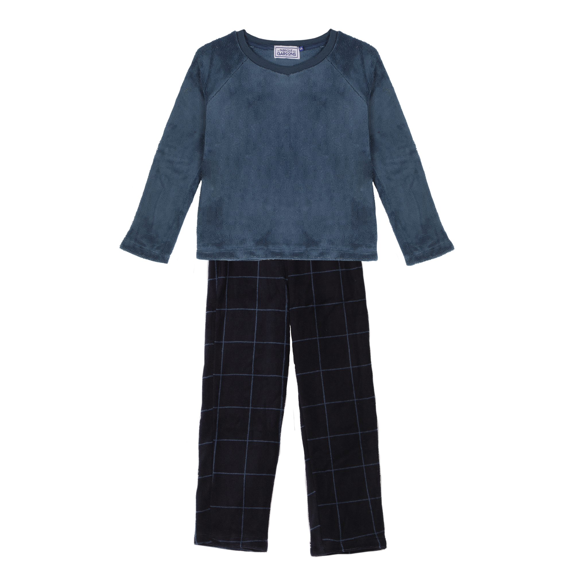 Pyjama coral fleece bas à carreaux 4/12 ans - Bleu