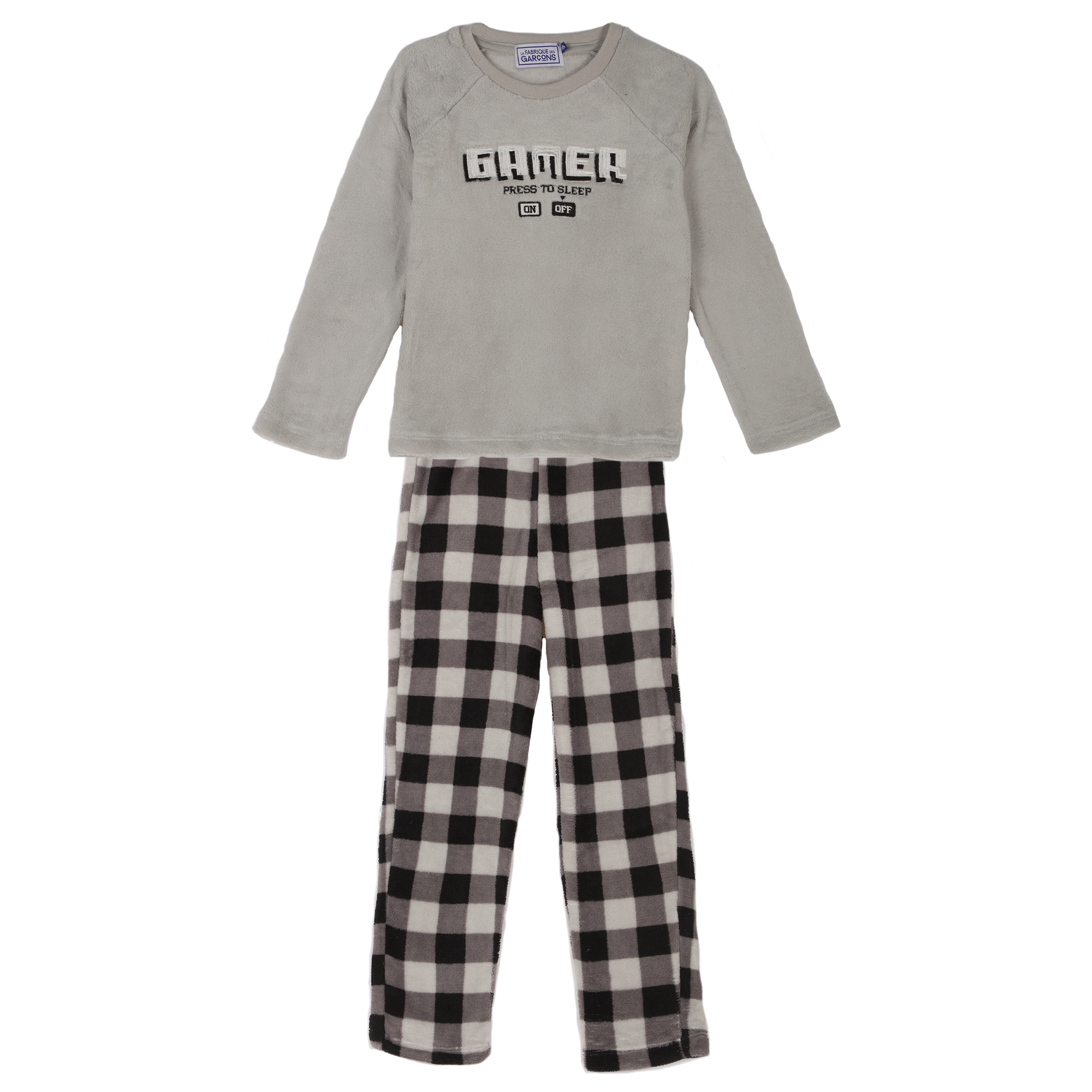 Pyjama coral fleece bas à carreaux 4/12 ans - Gris