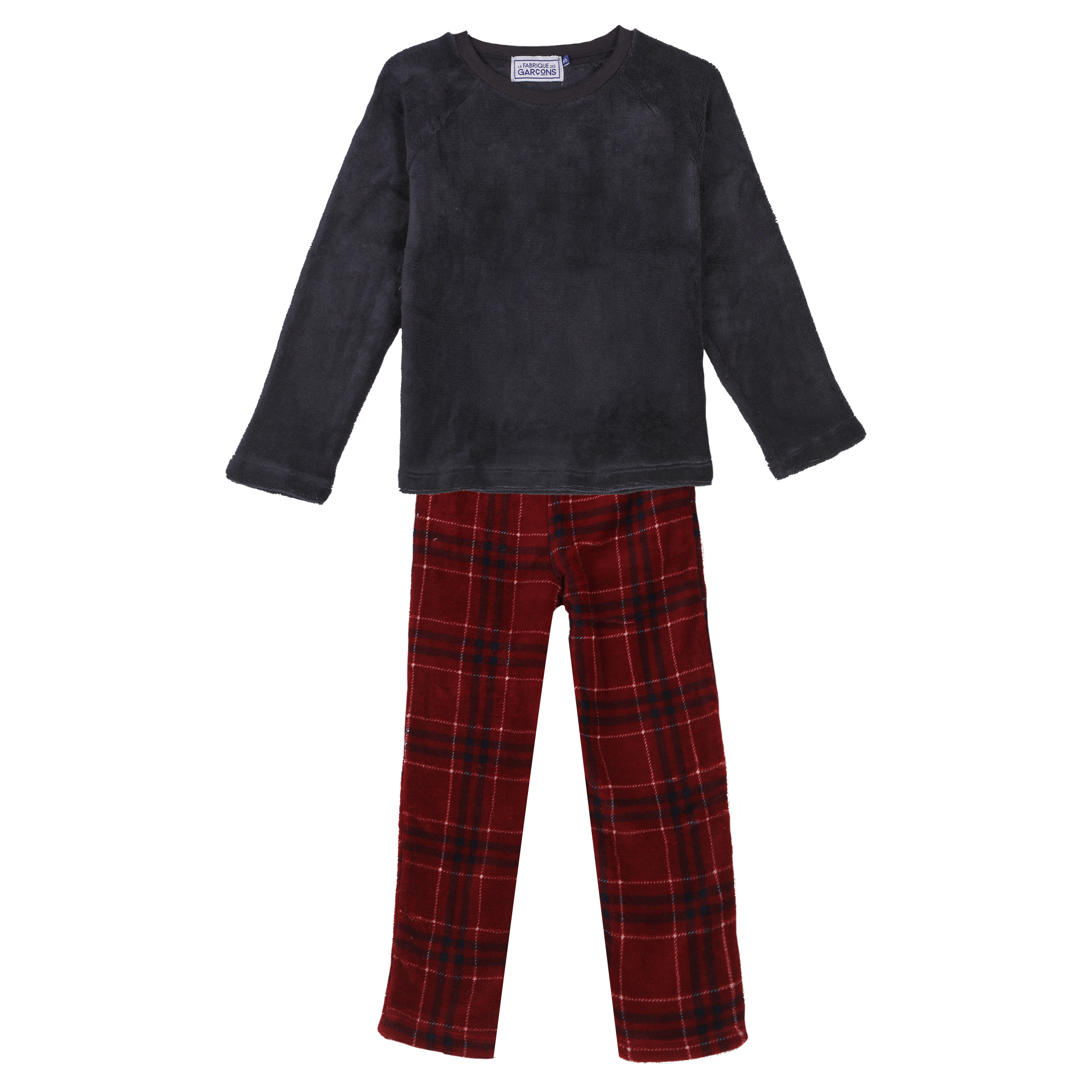 Pyjama coral fleece bas à carreaux 4/12 ans - Bleu foncé