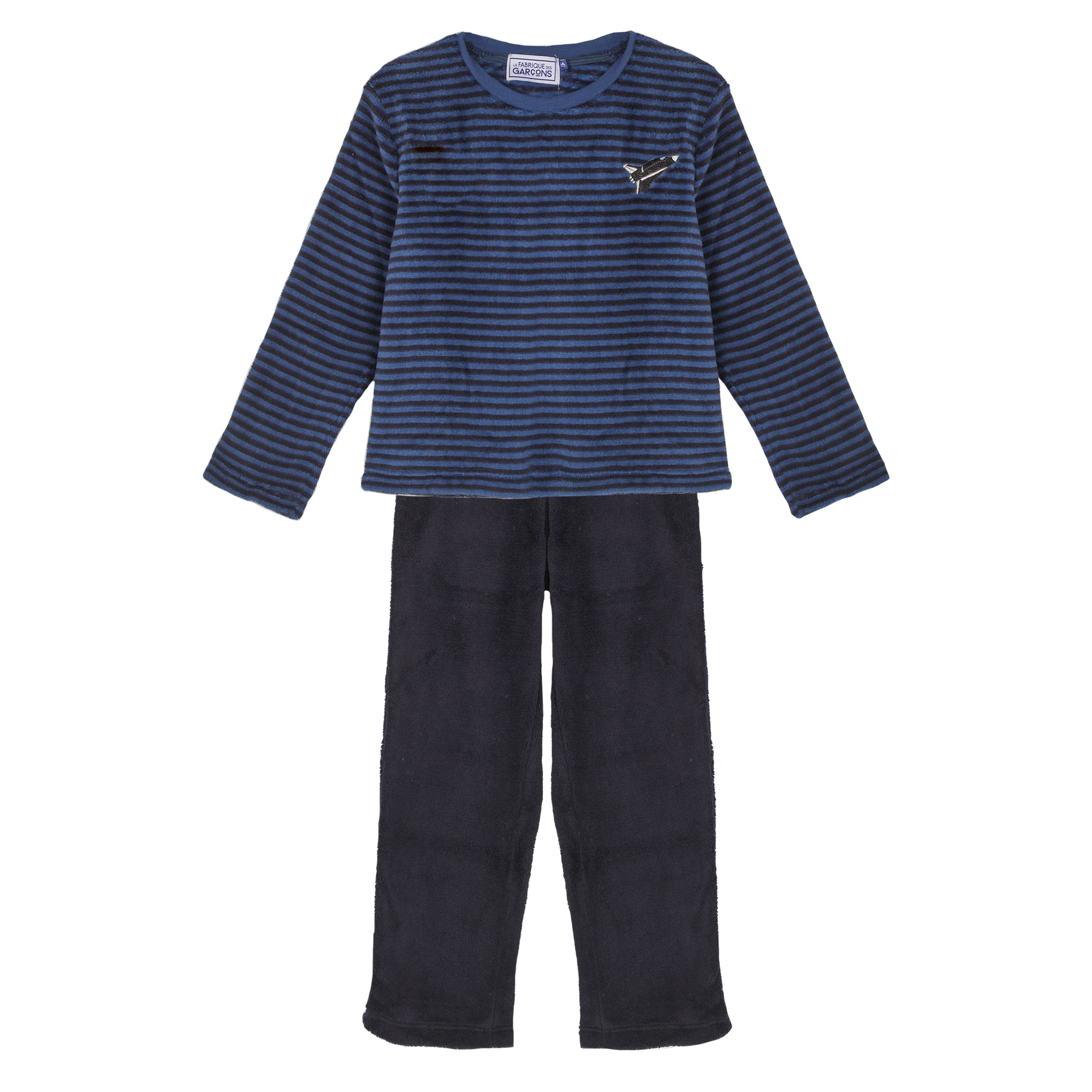 Pyjama coral fleece à rayures 3/12 ans - Bleu foncé