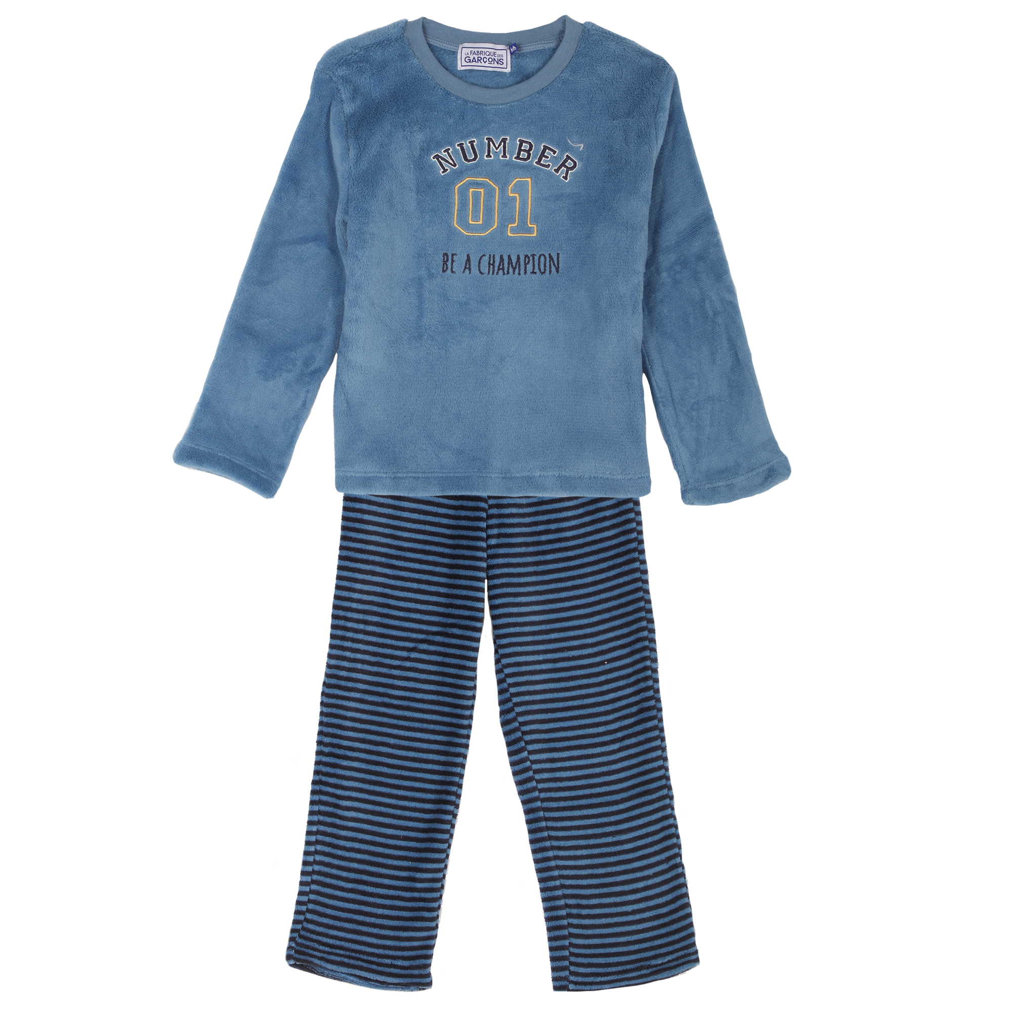Pyjama coral fleece à rayures 3/12 ans - Bleu