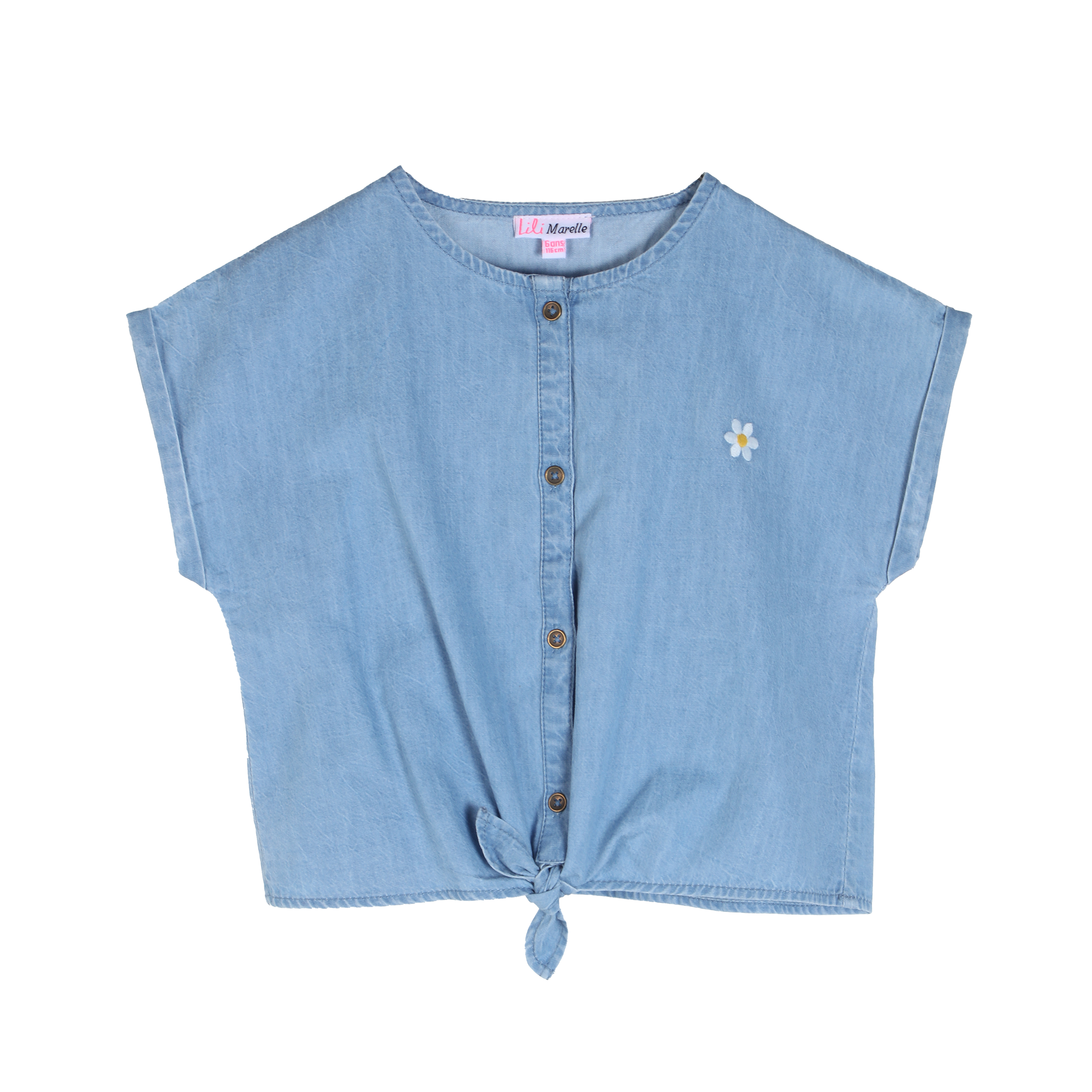 blouse manches courtes nouée 3/10 ans - Bleu