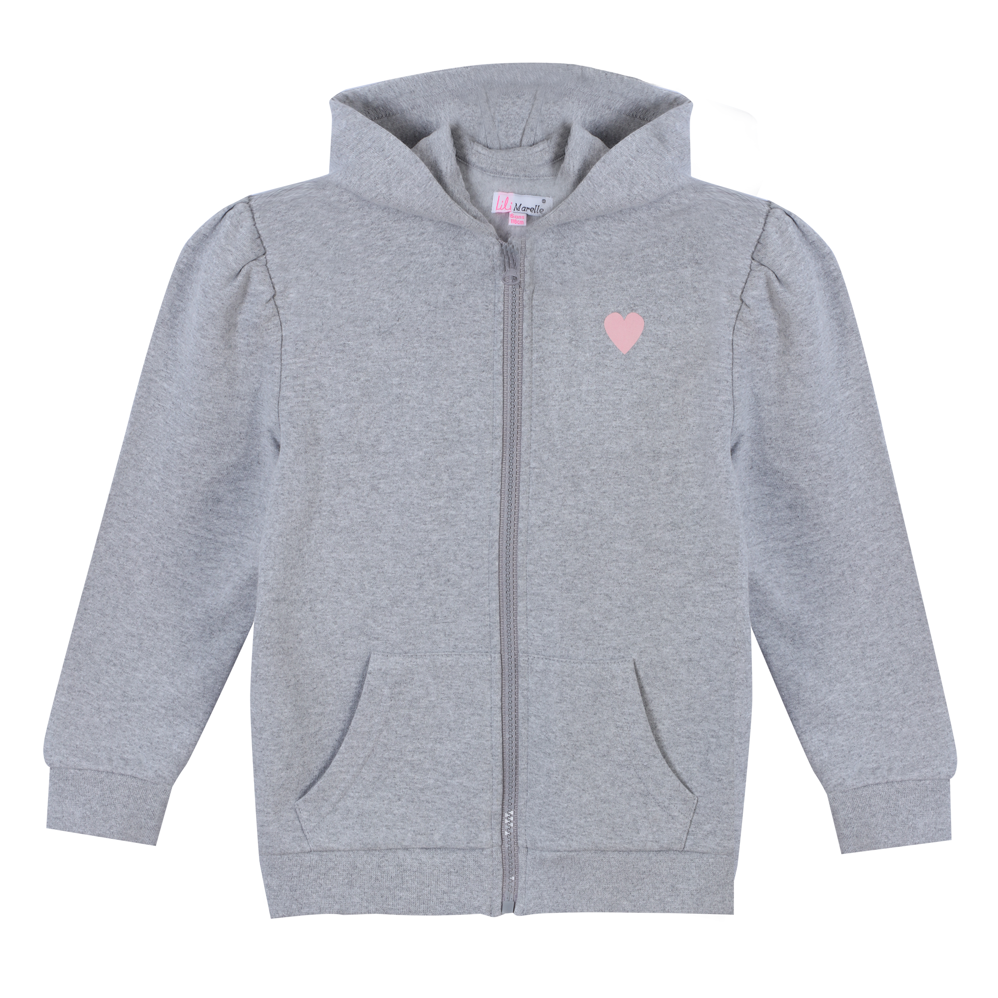 Sweat zippé à capuche brodé cœur 3/12 ans - Rose